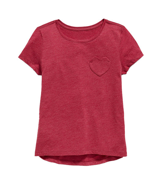 Softest Short-Sleeve Heart-Pocket T-Shirt for Girls Noble Garnet