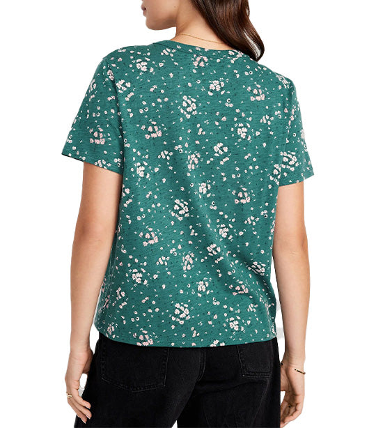EveryWear Printed Slub-Knit T-Shirt for Women Green Print