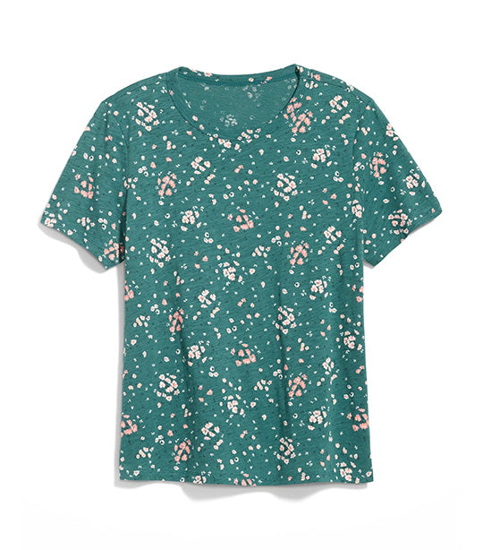 EveryWear Printed Slub-Knit T-Shirt for Women Green Print