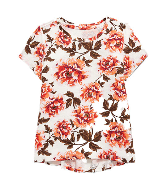 Softest Short-Sleeve Printed T-Shirt for Girls Cream Floral