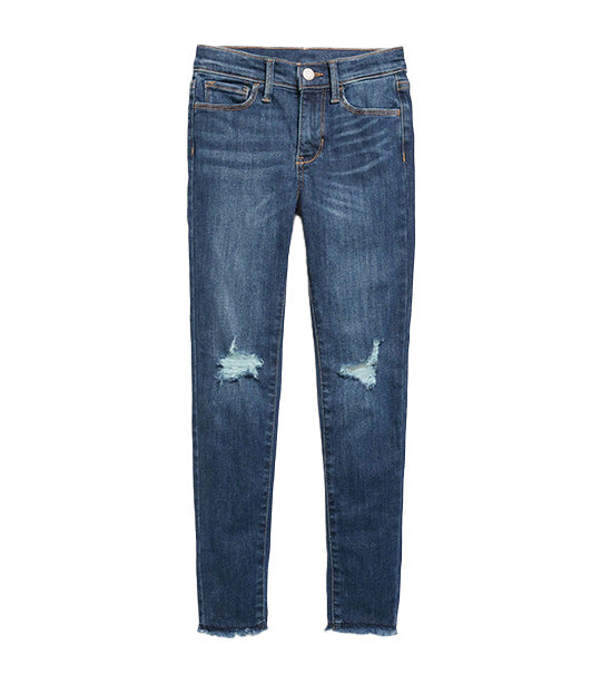 High-Waisted Rockstar 360° Stretch Ripped Jeggings for Girls Blue Washed