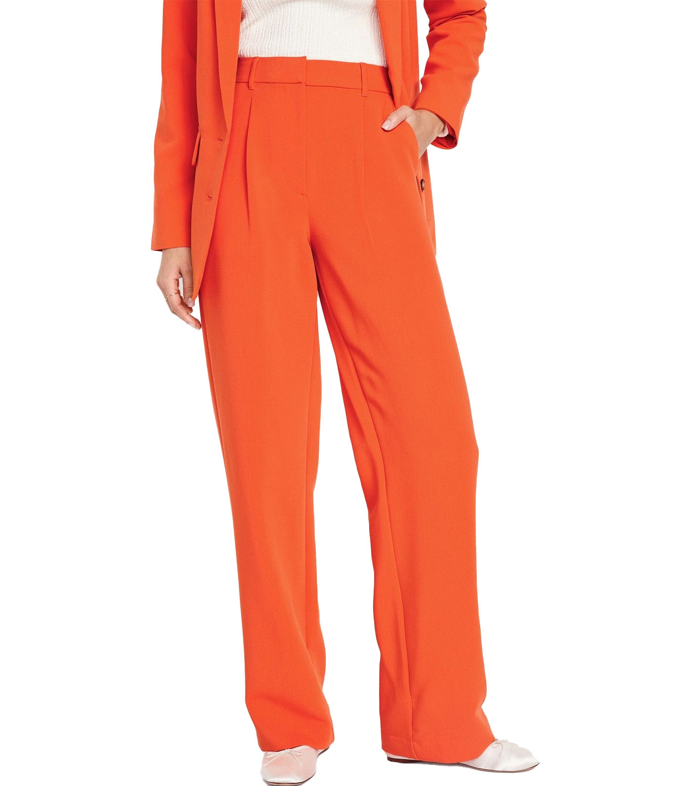 Extra High-Waisted Pleated Taylor Wide-Leg Trouser Suit Pants for Women Warm Sunset