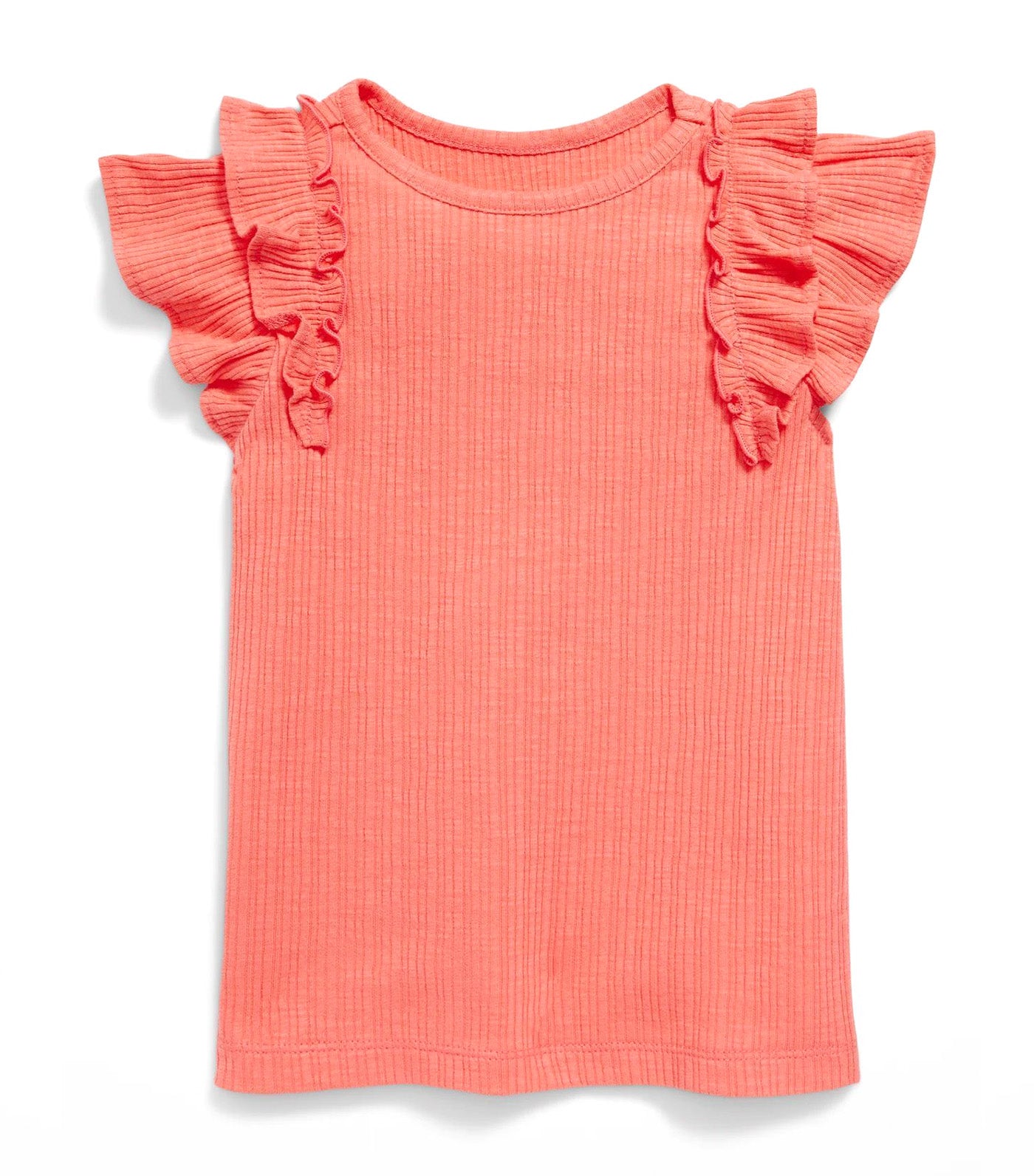Flutter-Sleeve Rib-Knit Top for Toddler Girls Coral Tropics