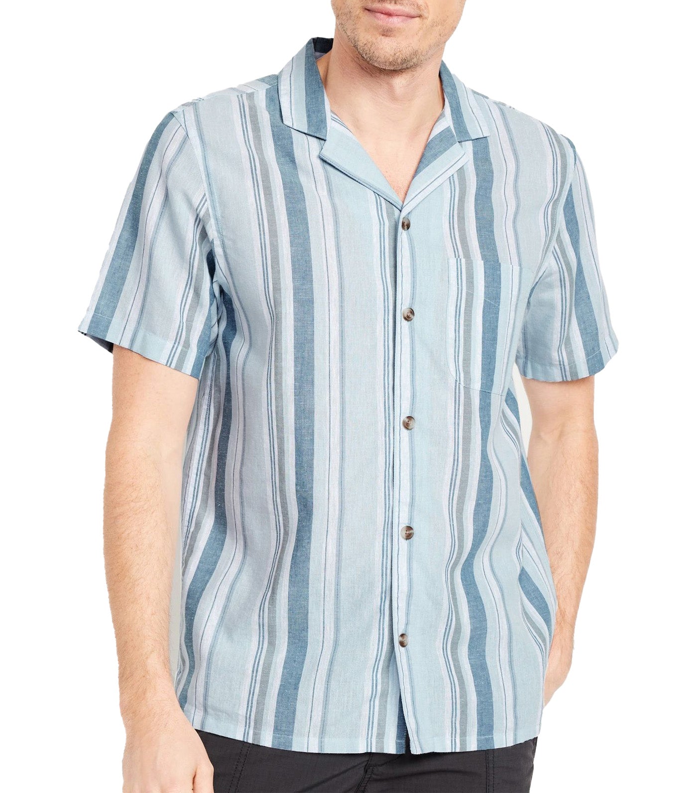 Short-Sleeve Printed Camp Shirt for Men Blue/Blue Stripe