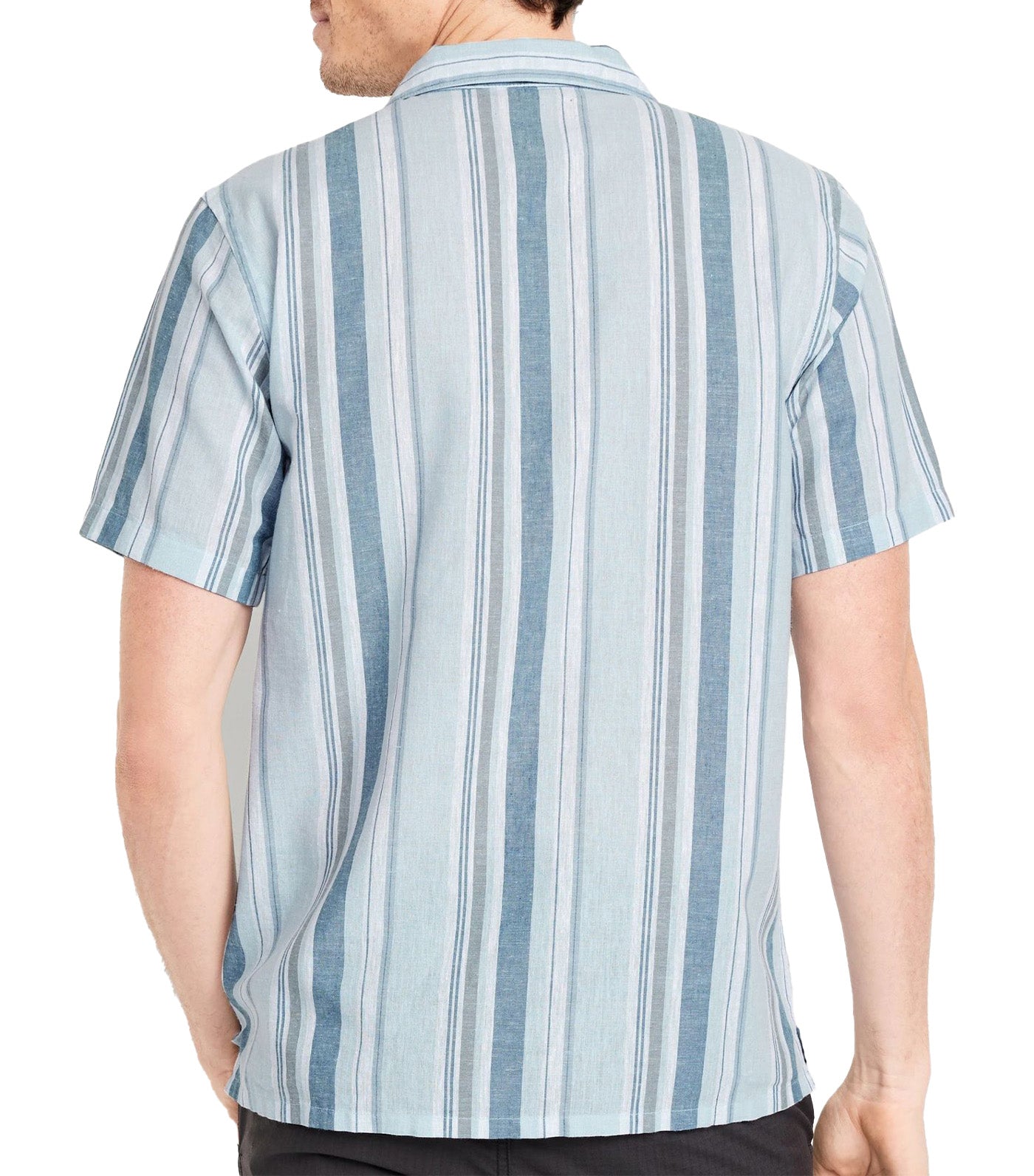 Short-Sleeve Printed Camp Shirt for Men Blue/Blue Stripe