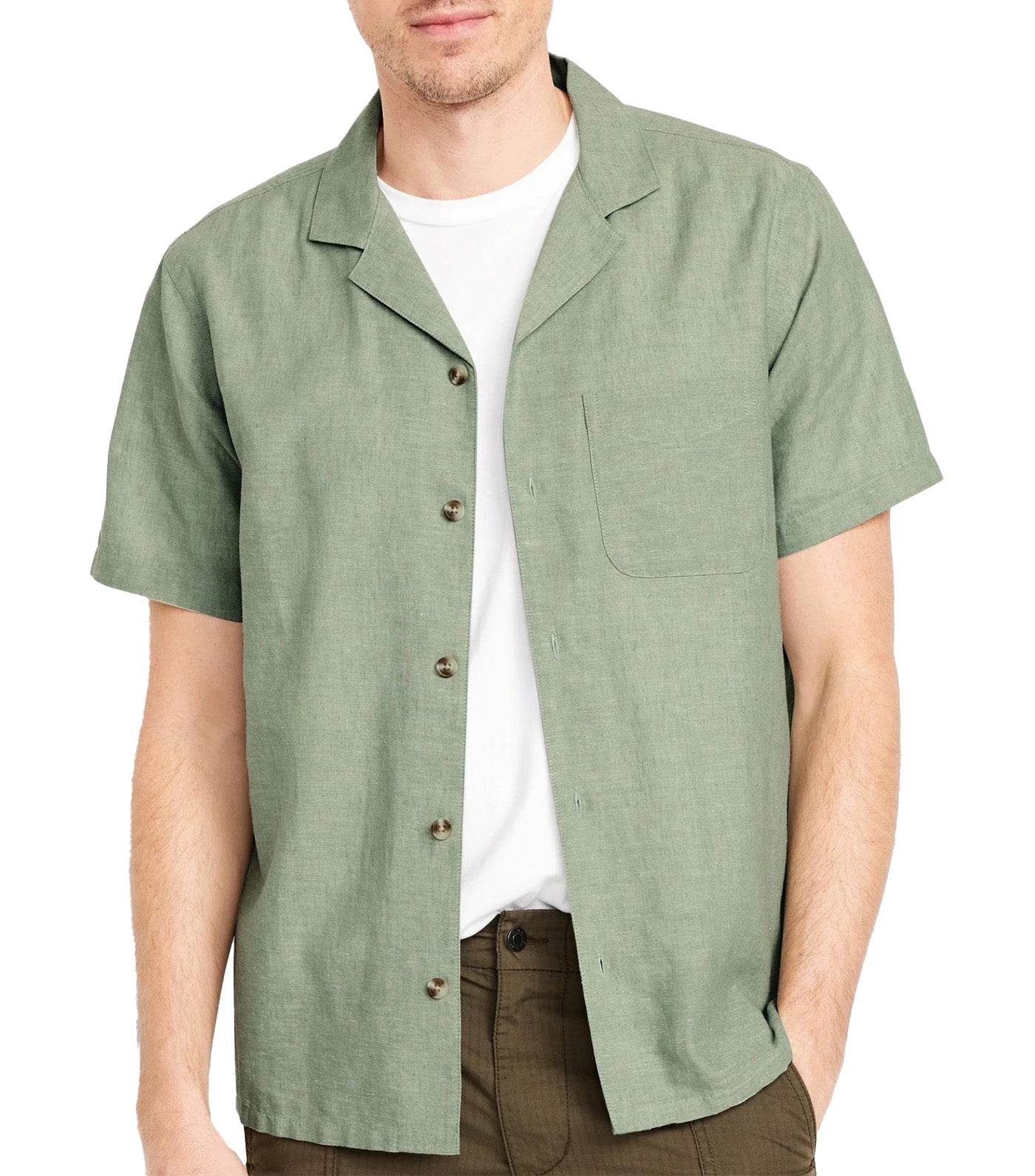 Short-Sleeve Printed Camp Shirt for Men Olive