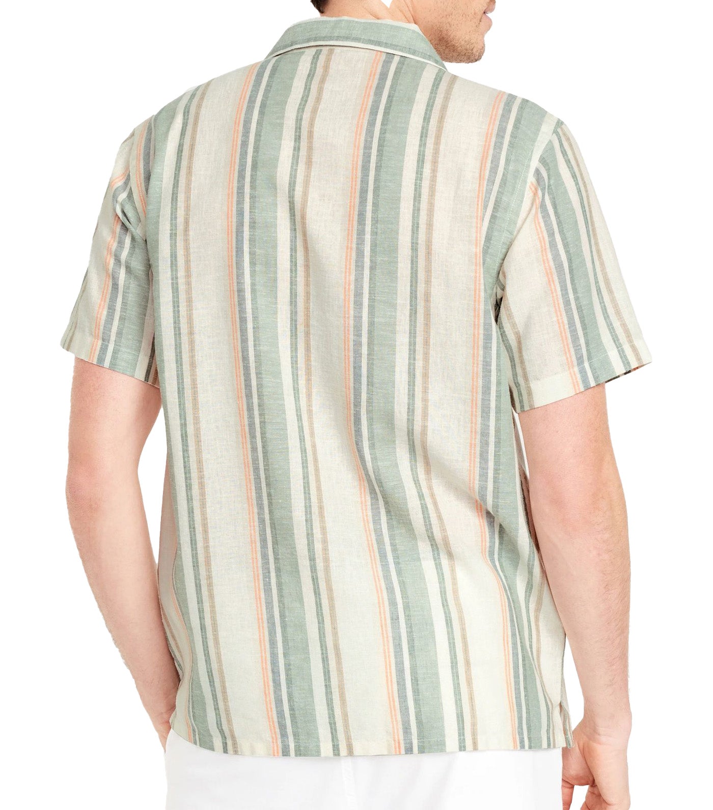 Short-Sleeve Printed Camp Shirt for Men Blue/Green Stripe