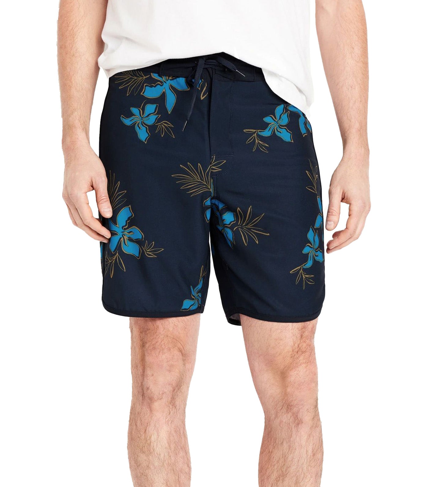 Built-In Flex Board Shorts for Men -- 8-inch inseam Blue Floral