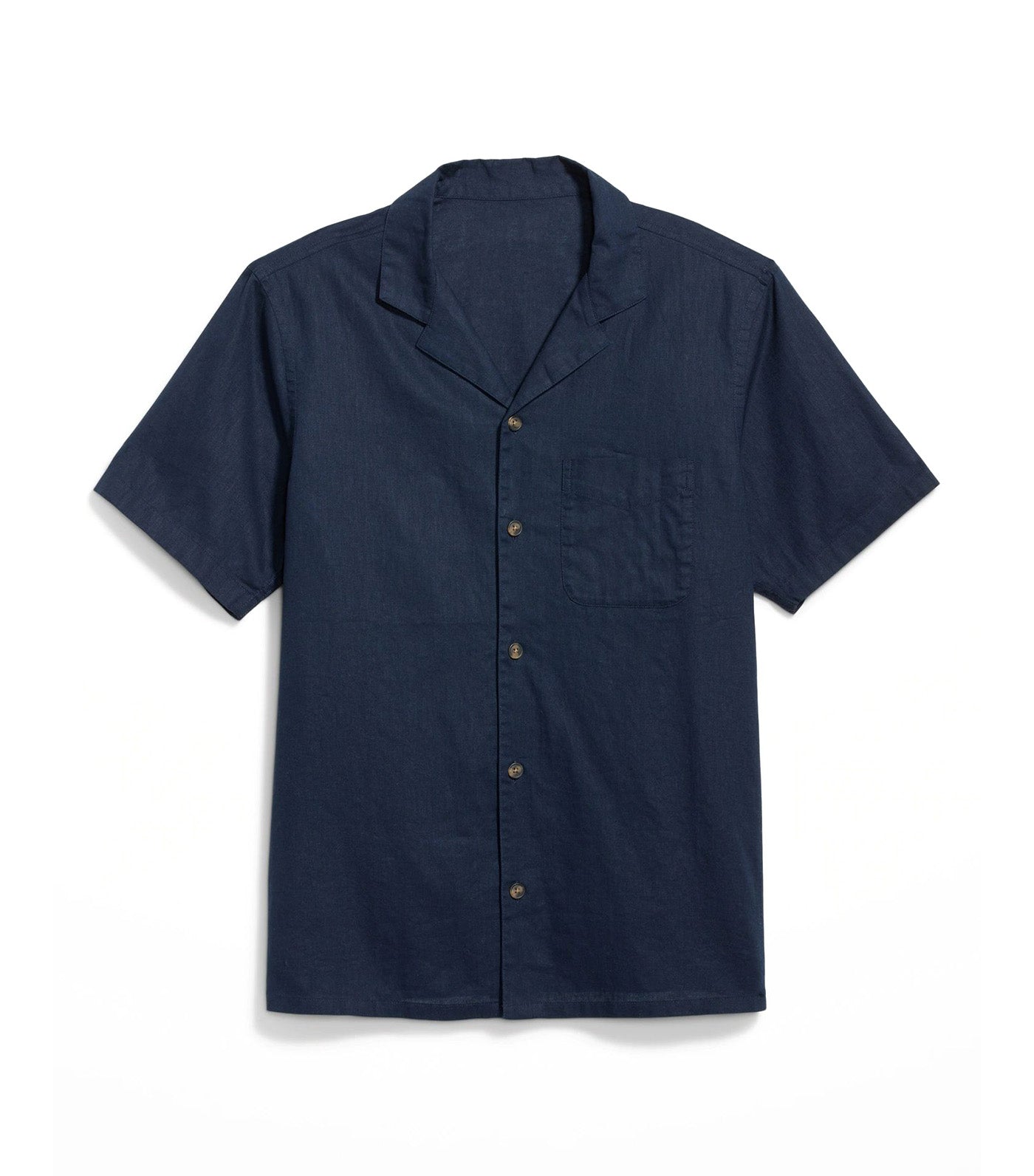 Short-Sleeve Linen-Blend Camp Shirt For Men In The Navy