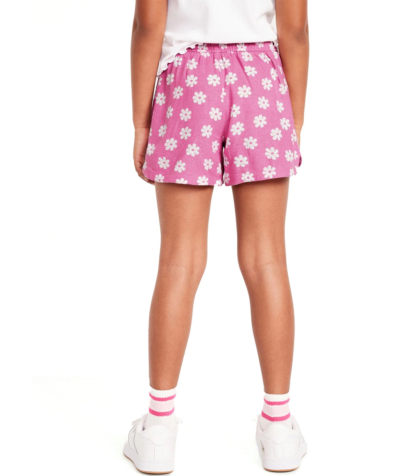 Linen-Blend Drawstring Shorts for Girls - Pink Daisy