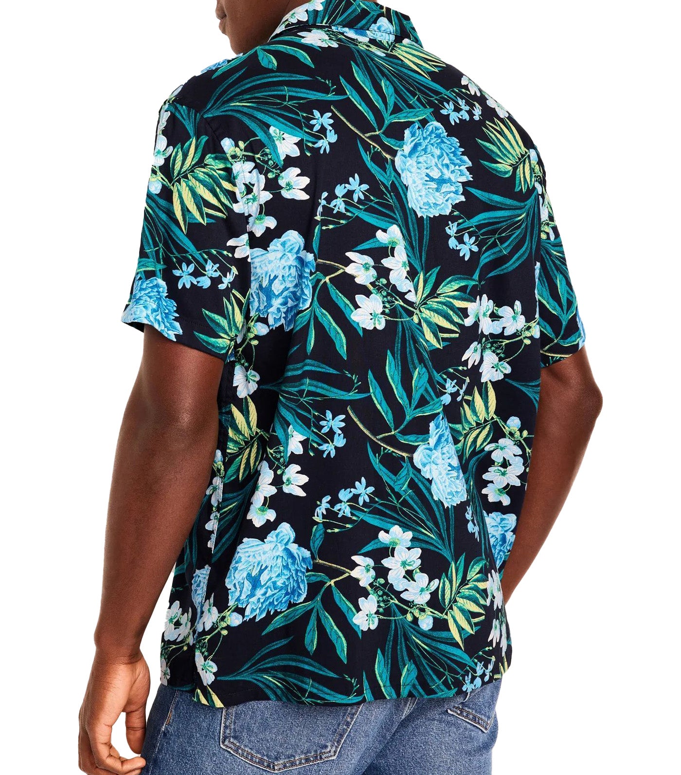 Short-Sleeve Printed Camp Shirt for Men Blue Floral