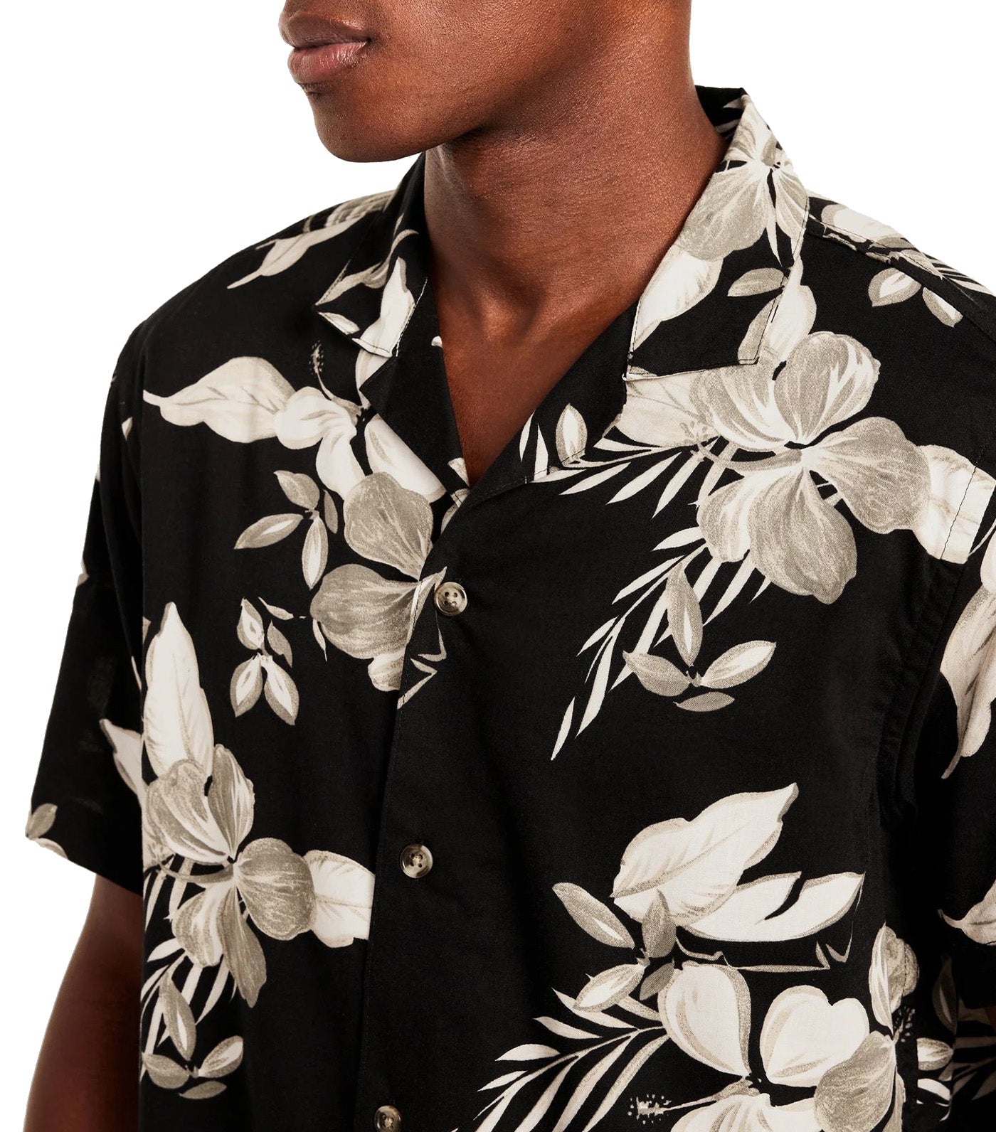 Short-Sleeve Printed Camp Shirt for Men Black Floral