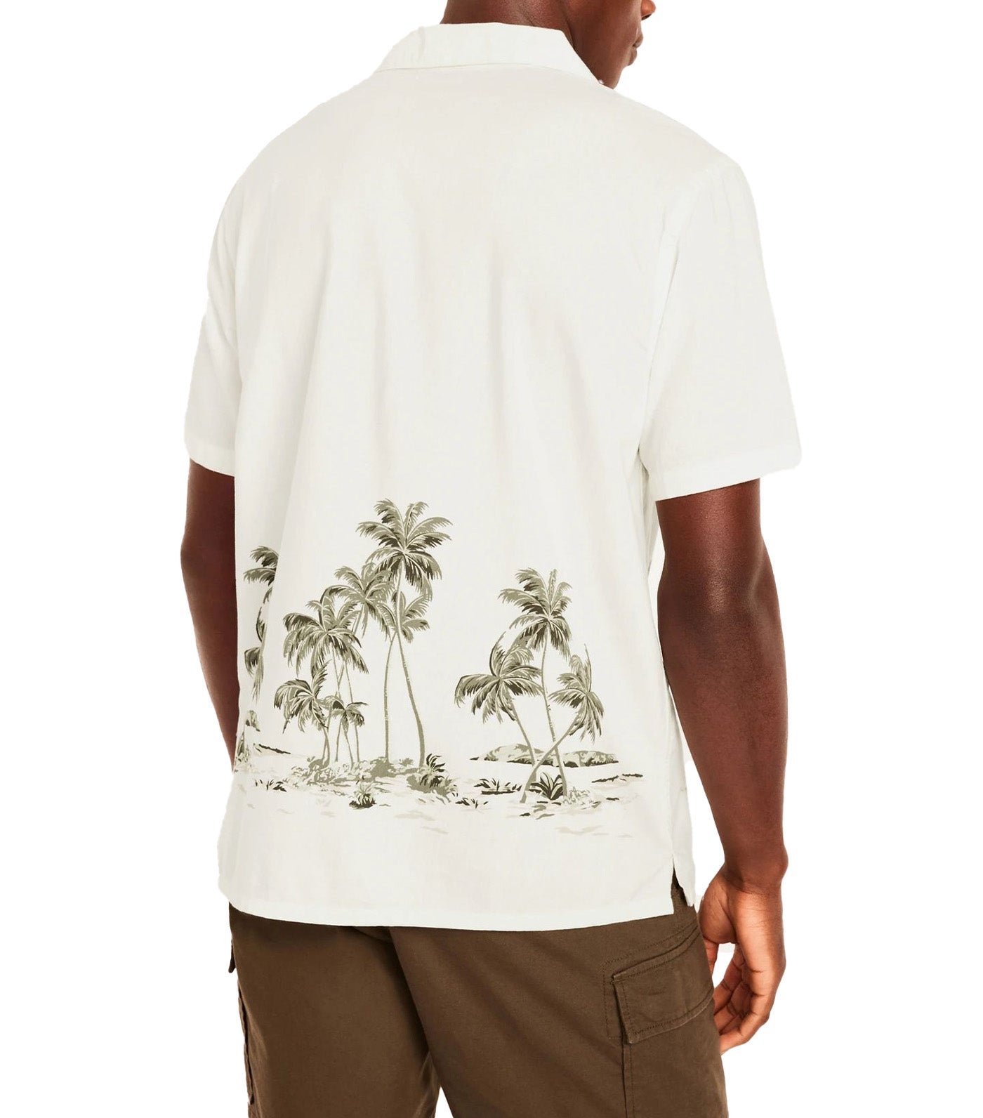 Short-Sleeve Printed Camp Shirt for Men White Palm Print