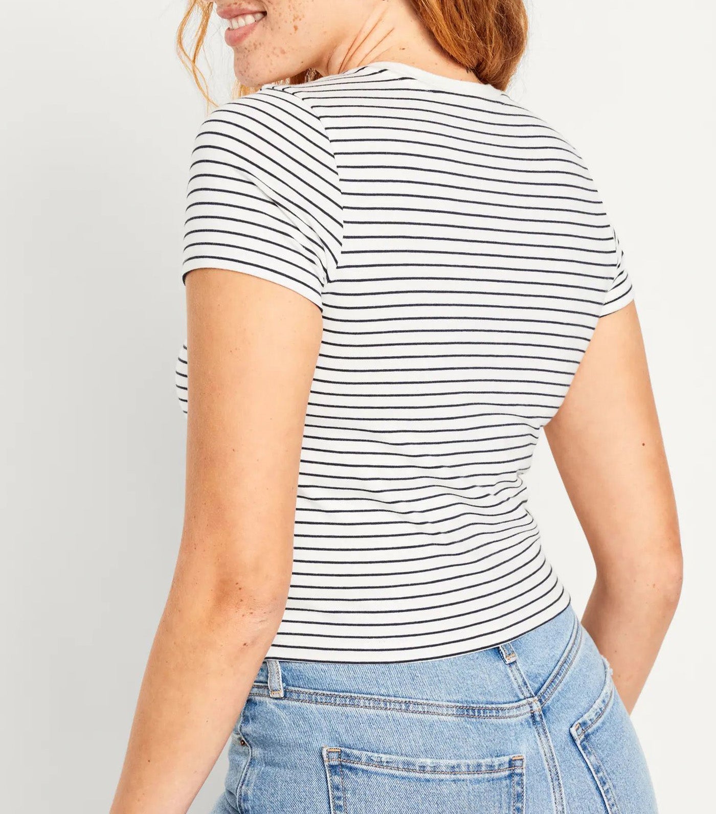 Cropped Slim-Fit T-Shirt For Women O.N. New Black Stripe