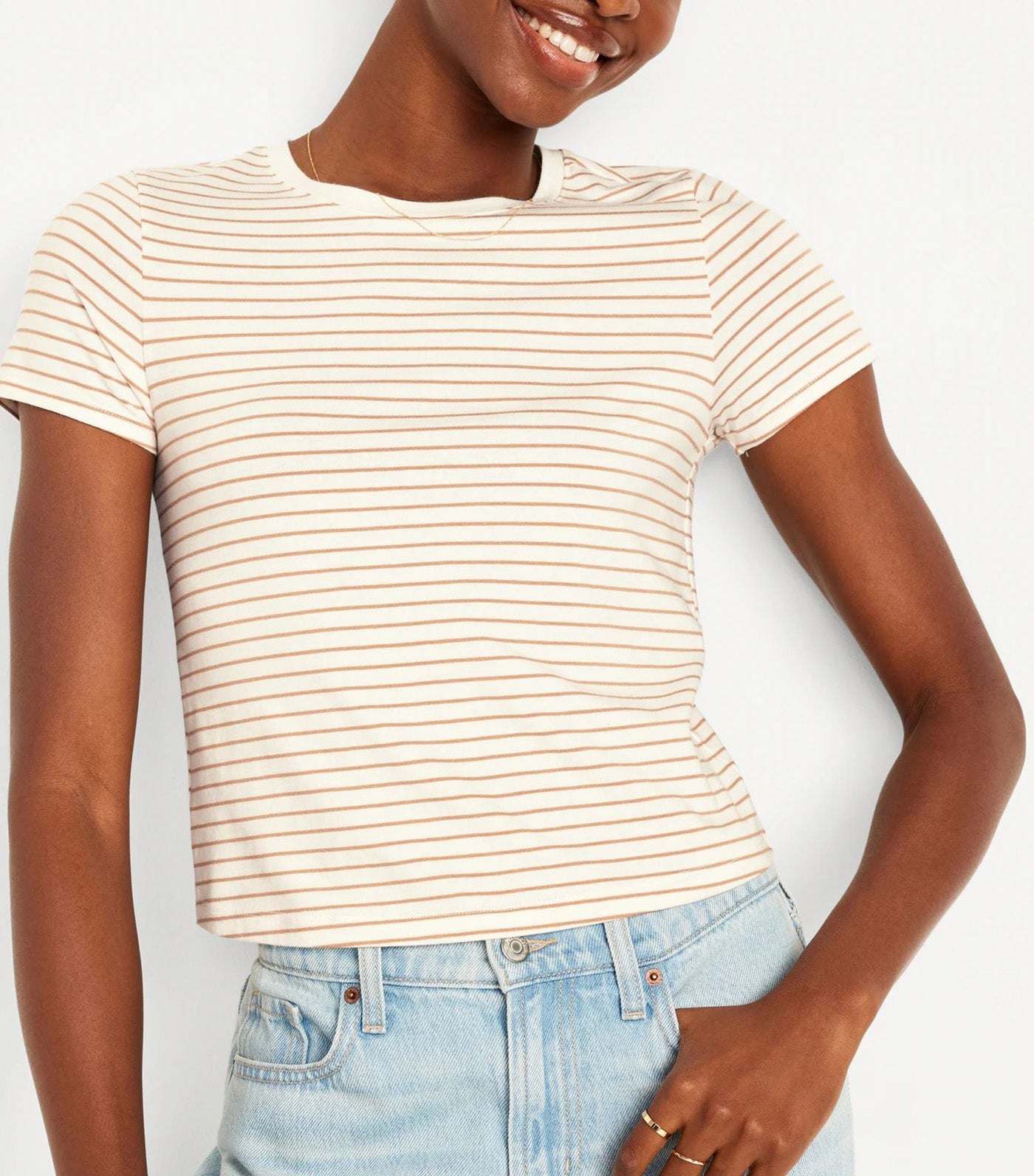 Cropped Slim-Fit T-Shirt For Women Earth Brown Stripe