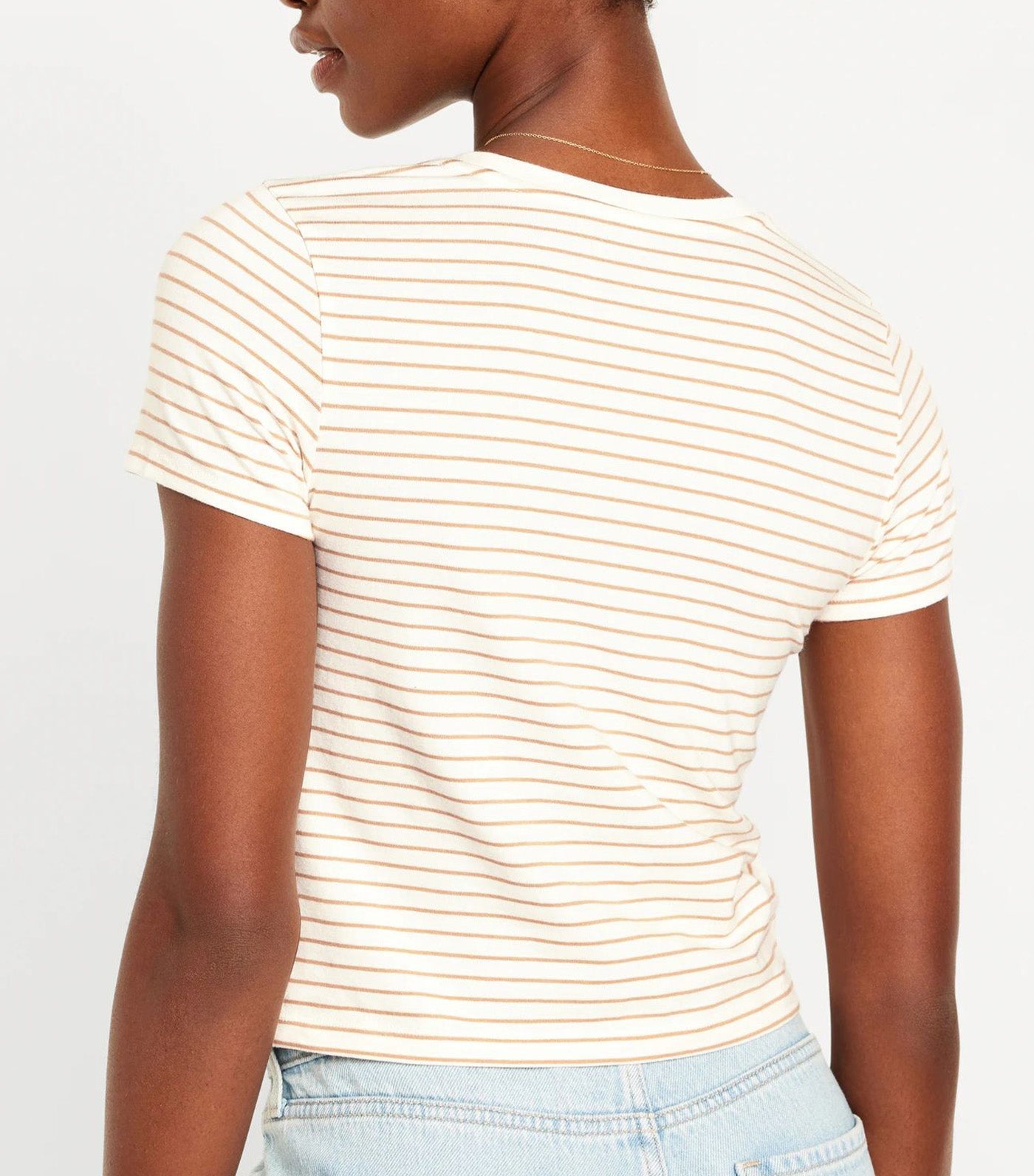 Cropped Slim-Fit T-Shirt For Women Earth Brown Stripe