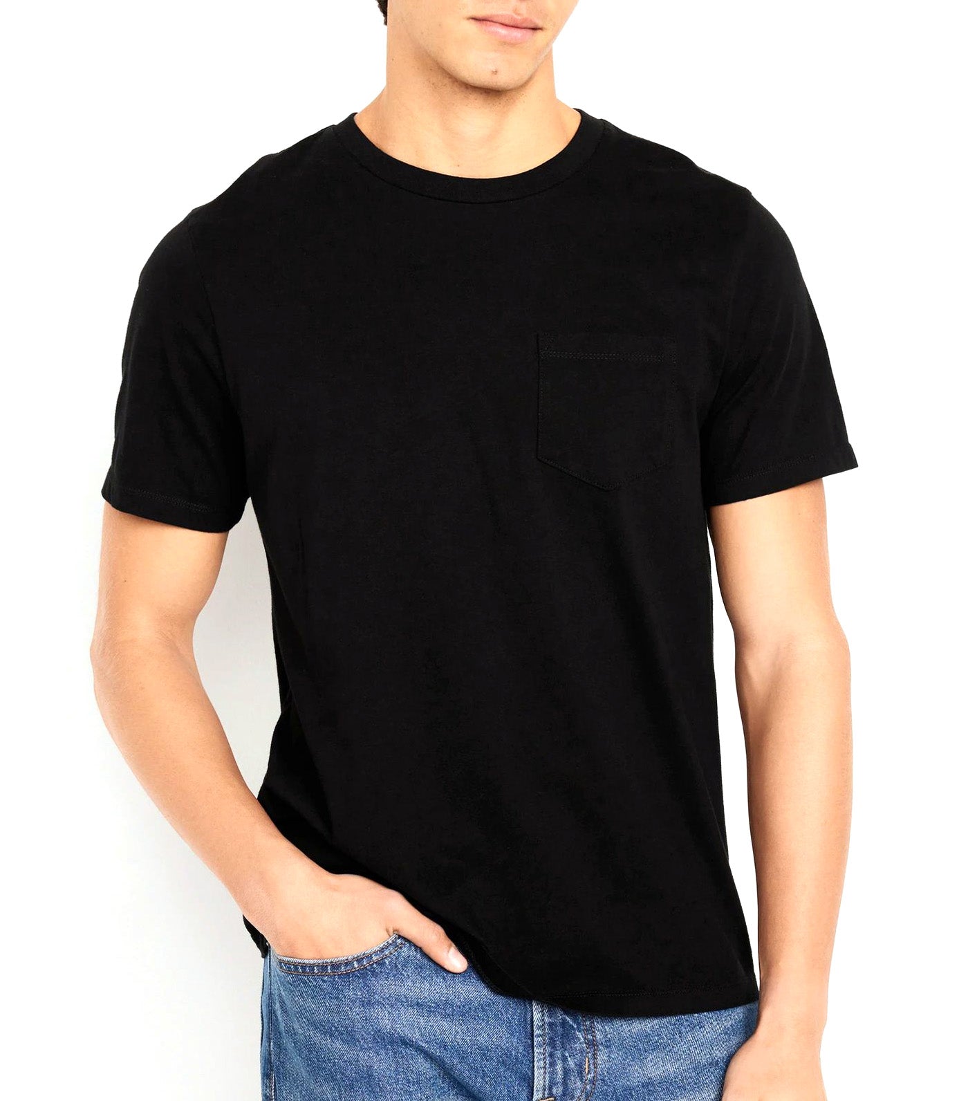 Crew-Neck Pocket T-Shirt for Men Black Jack