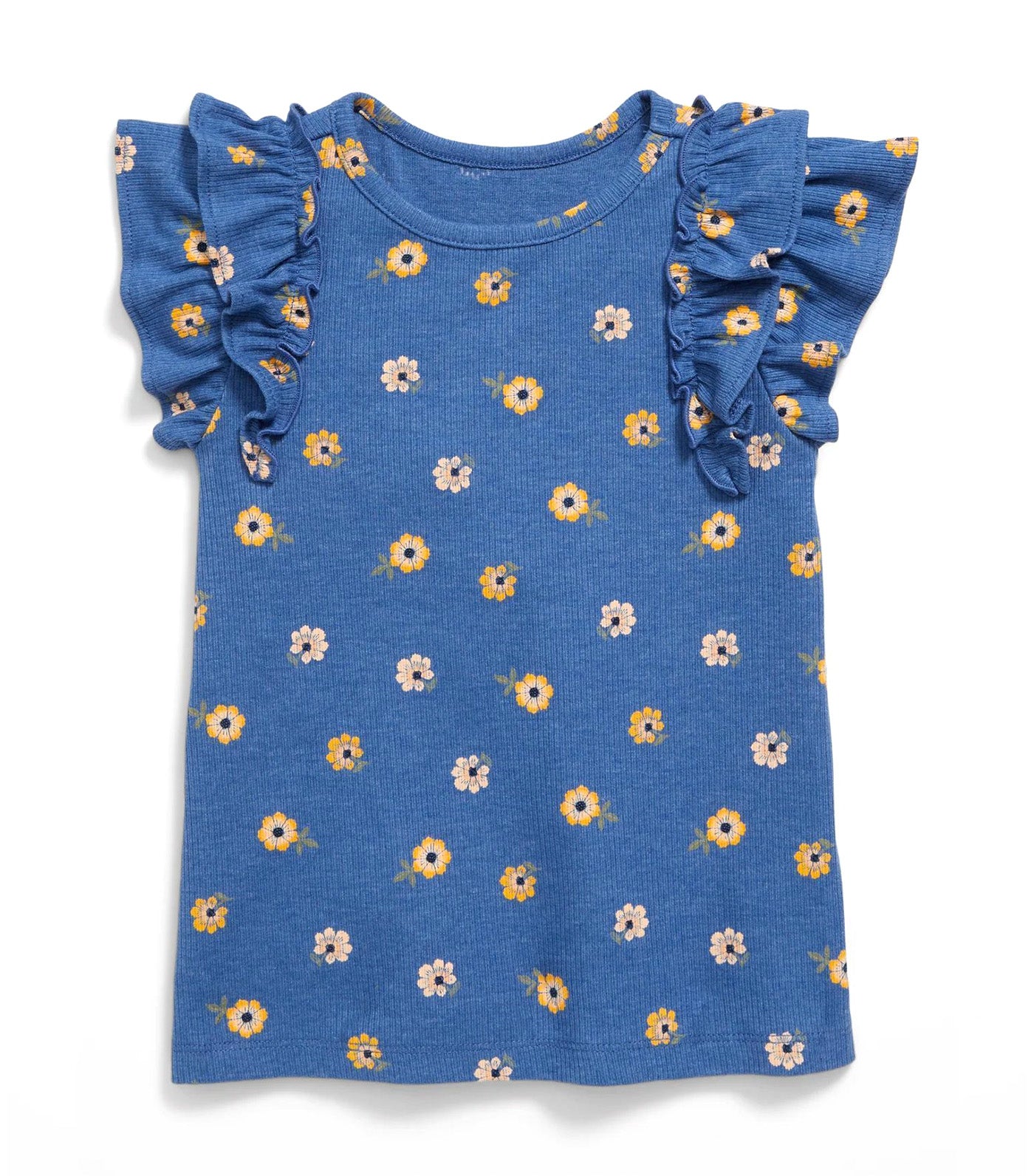 Flutter-Sleeve Rib-Knit Top for Toddler Girls Blue Floral