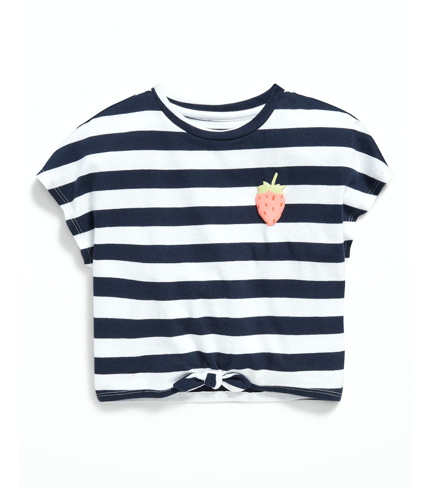 Printed Dolman-Sleeve Tie-Front T-Shirt for Toddler Girls - Navy Stripe
