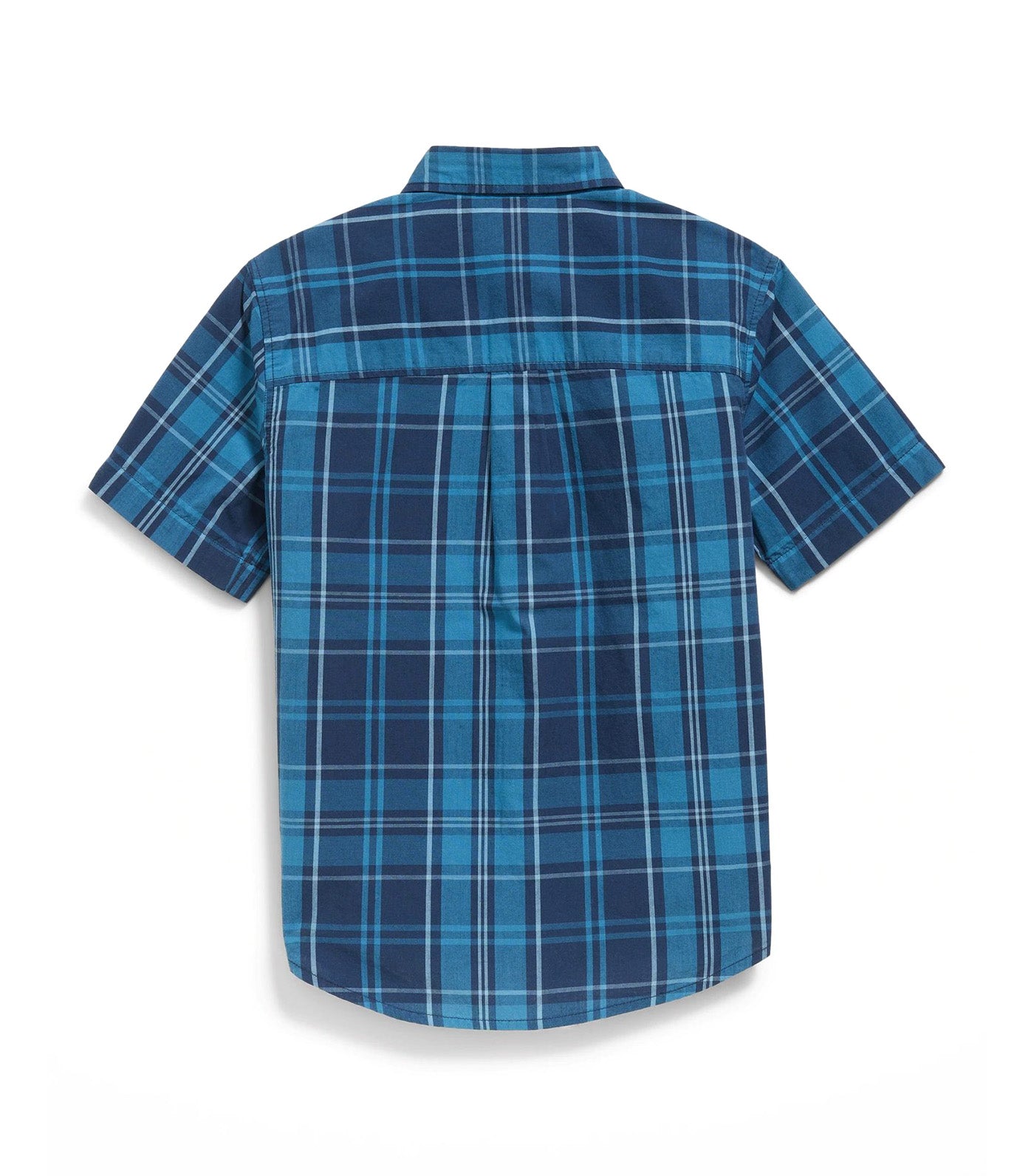 Short-Sleeve Printed Poplin Shirt for Boys Small Blue Plaid