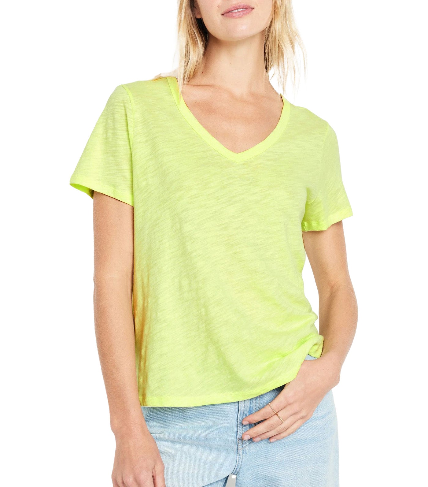 EveryWear V-Neck Slub-Knit T-Shirt for Women Lime Is Up