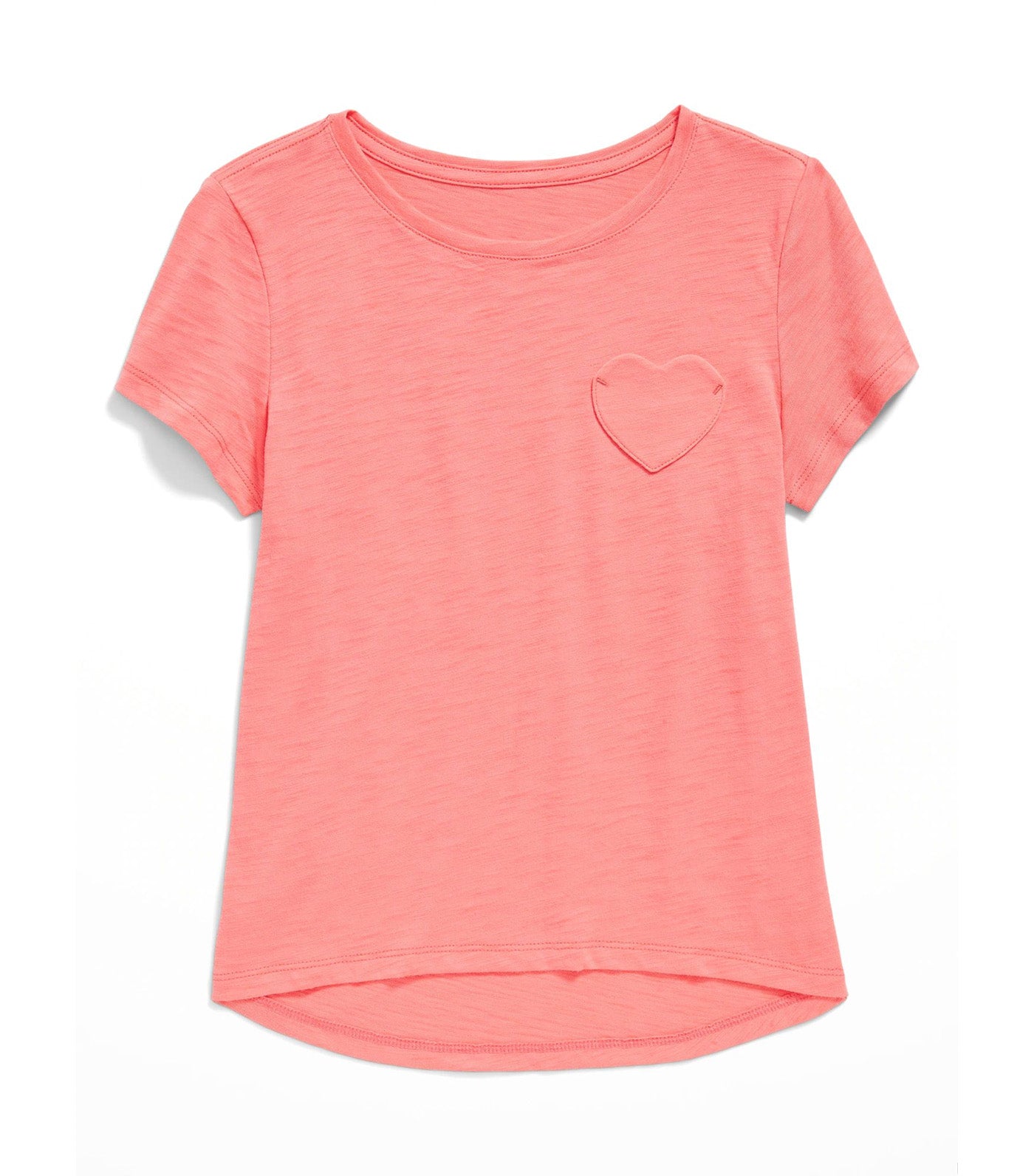 Softest Heart-Pocket T-Shirt for Girls - Coral Punch Neon