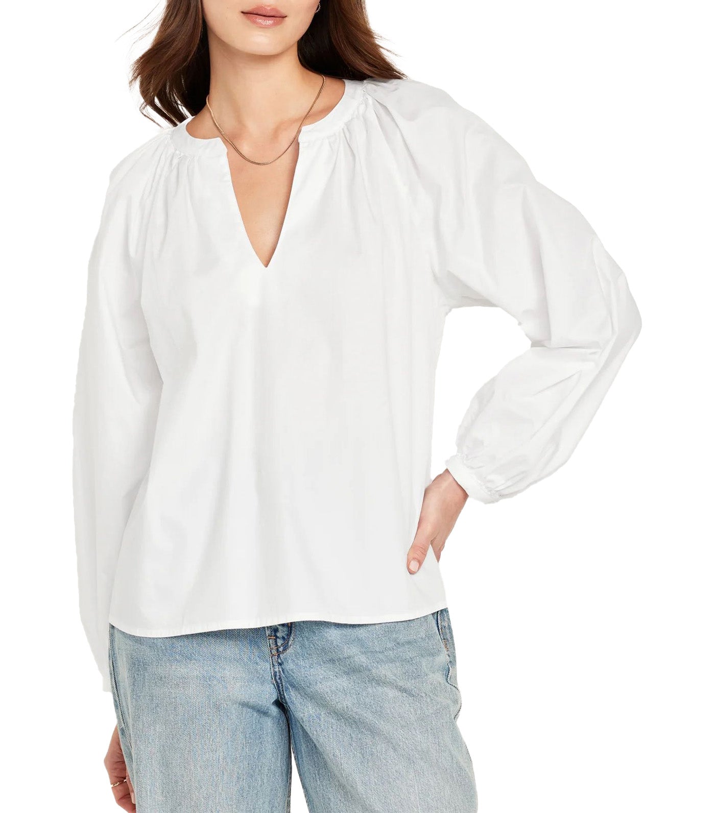 Long-Sleeve Split-Neck Top for Women Calla Lily 451