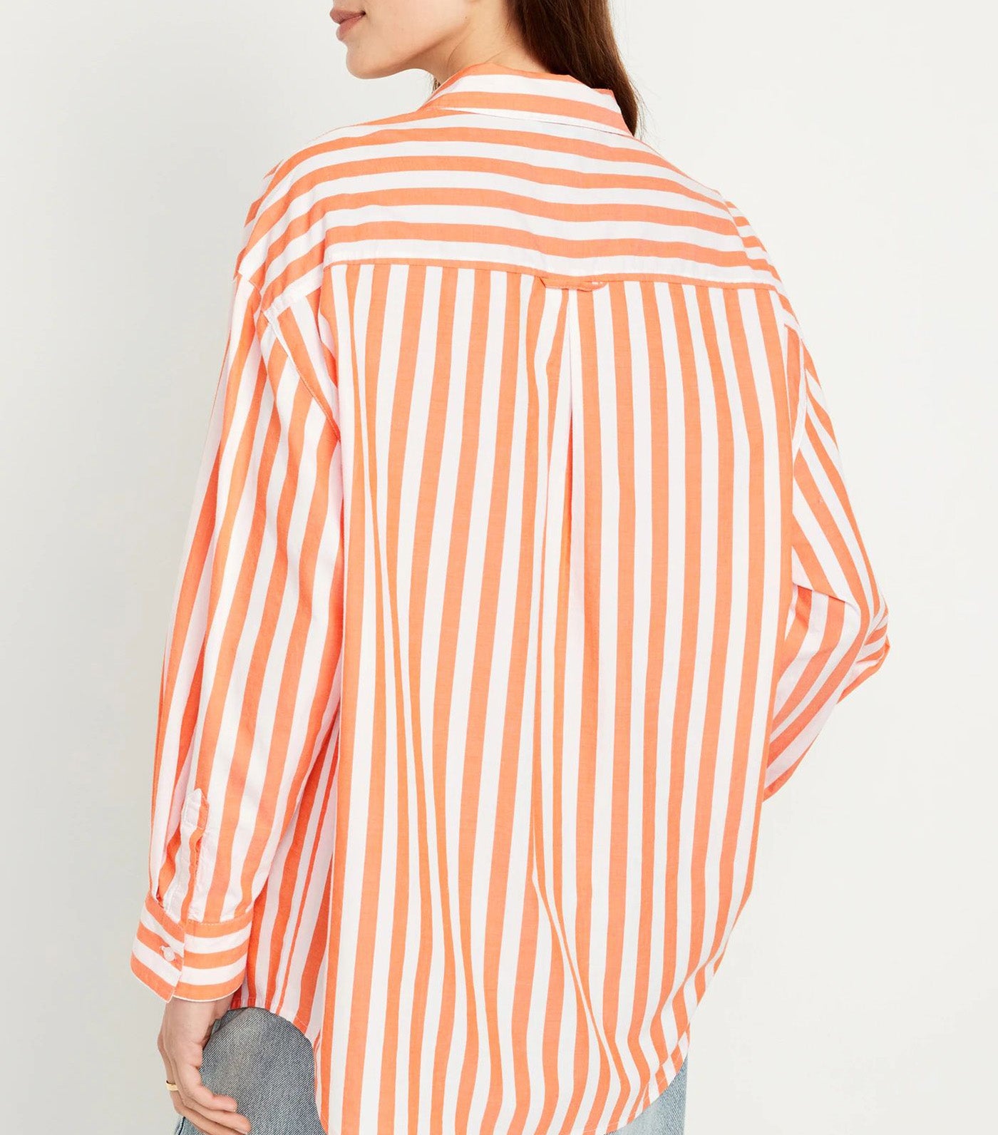 Oversized Poplin Boyfriend Shirt For Women Orange Stripe