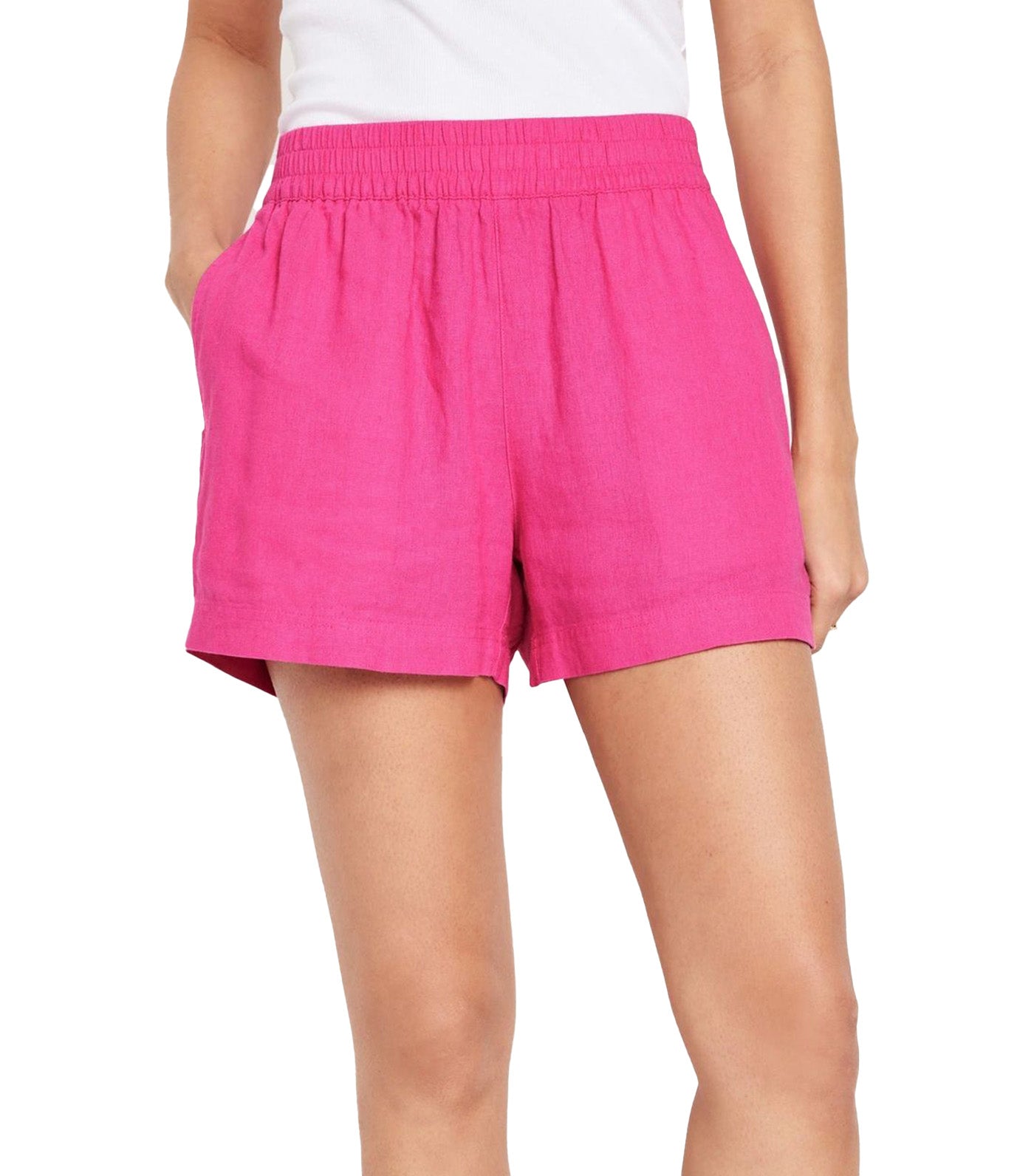 High-Waisted Linen-Blend Pull-On Shorts for Women -- 3.5-inch inseam Polarized Pink