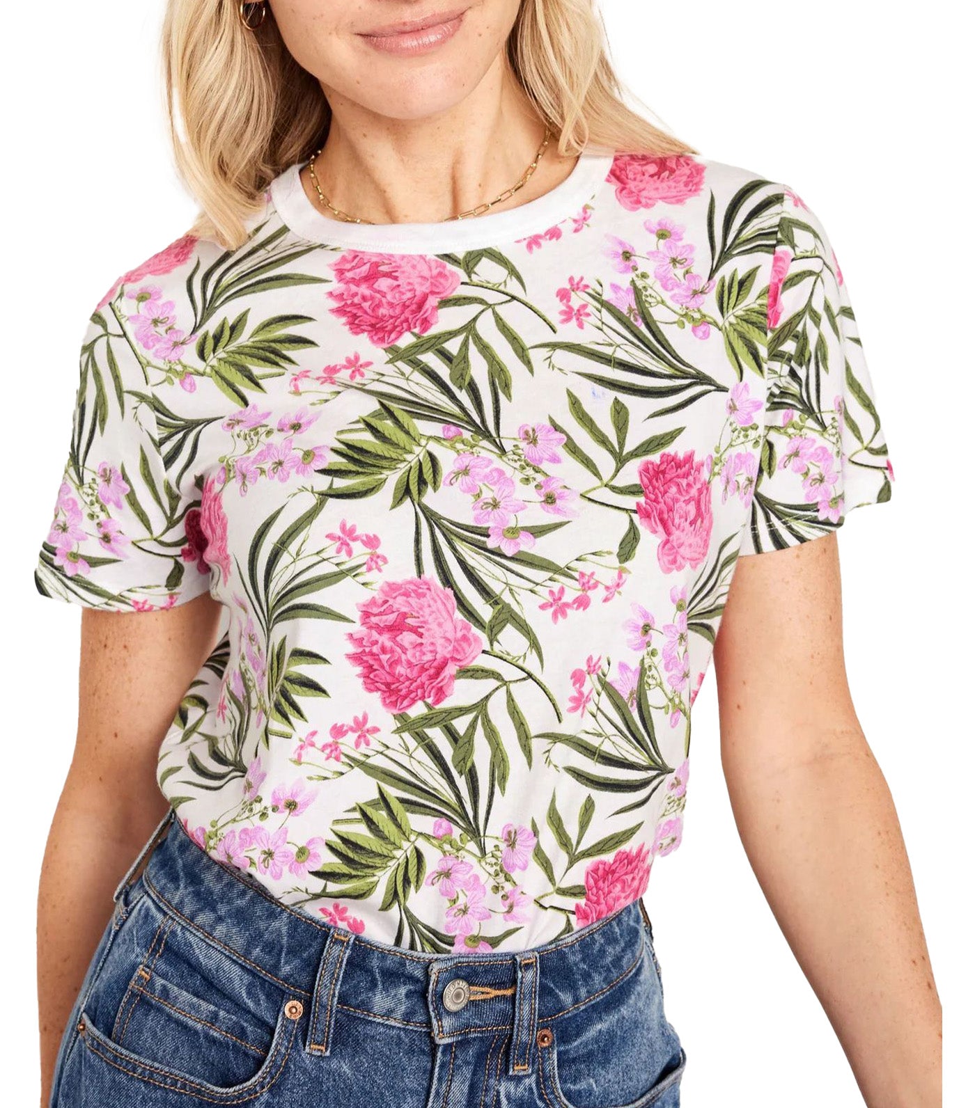 EveryWear Crew-Neck T-Shirt for Women Pink Multi Floral