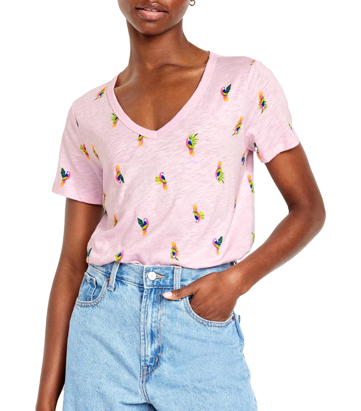 EveryWear Slub-Knit T-Shirt for Women Parrots