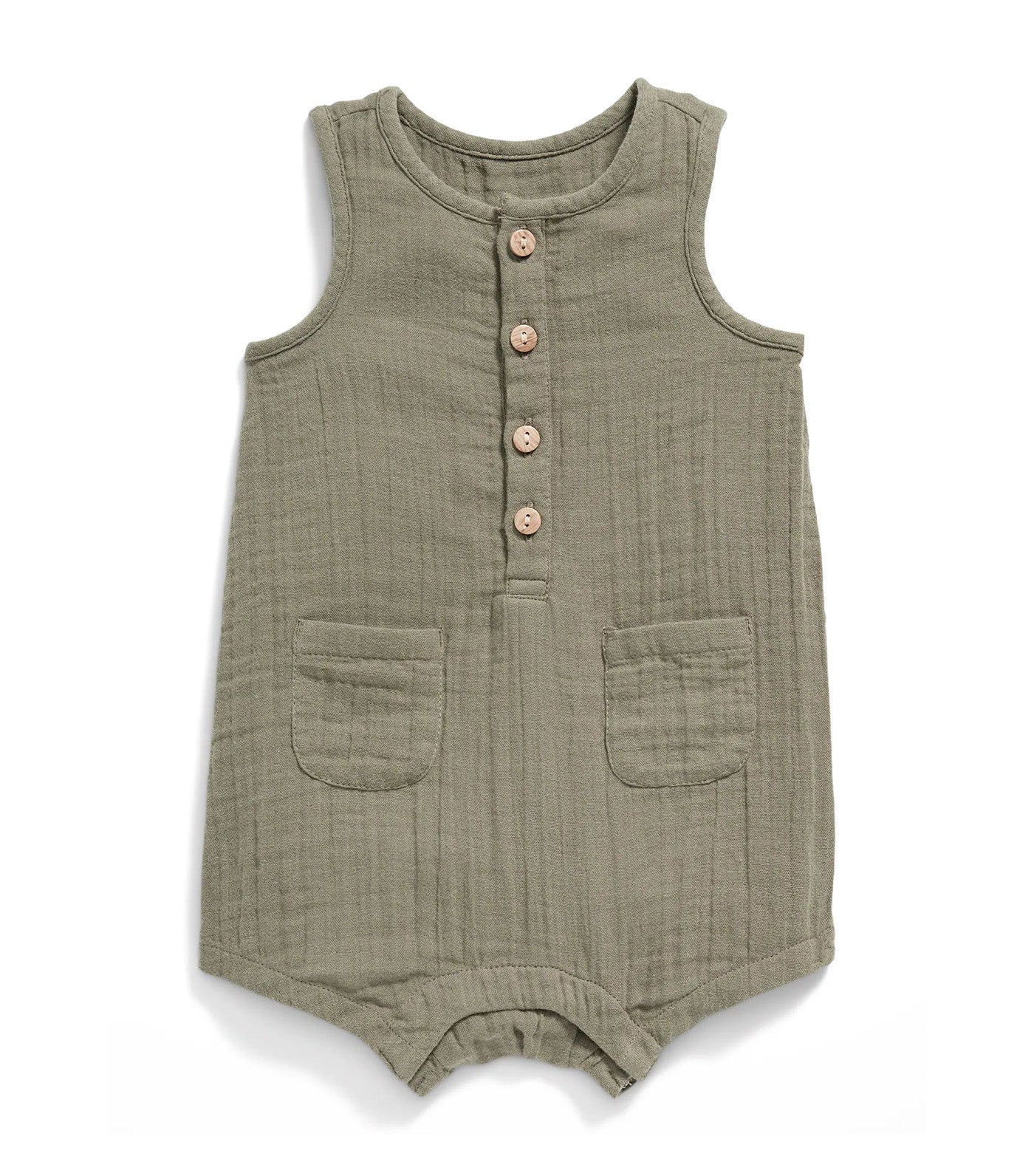 Unisex Sleeveless Henley One-Piece Romper for Baby Dill Caper