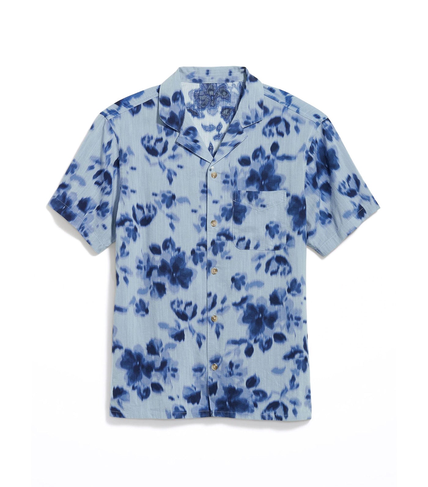 Short-Sleeve Slub-Knit Camp Shirt For Men Large Blue Floral