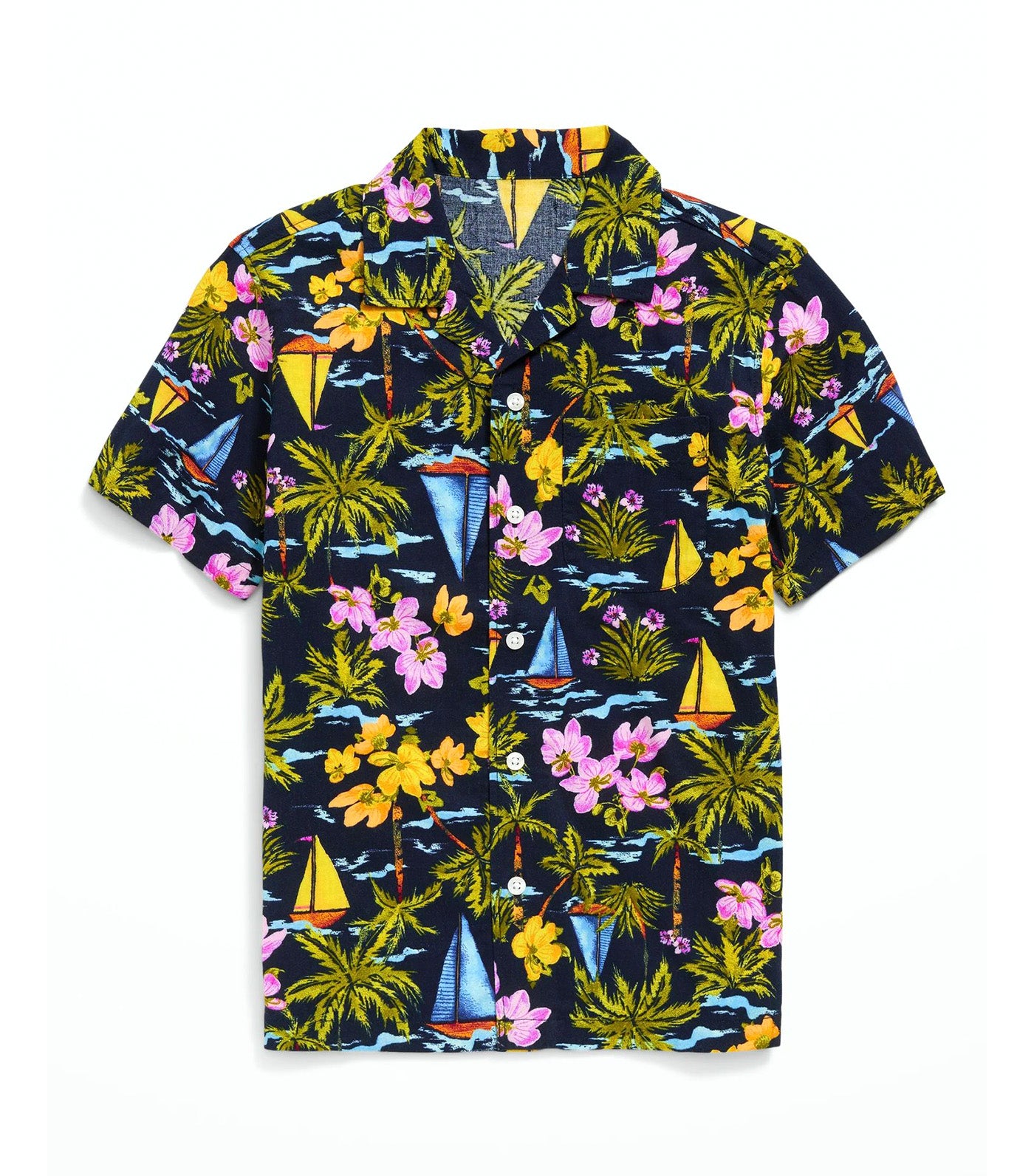 Short-Sleeve Printed Poplin Shirt for Boys - Sailboat