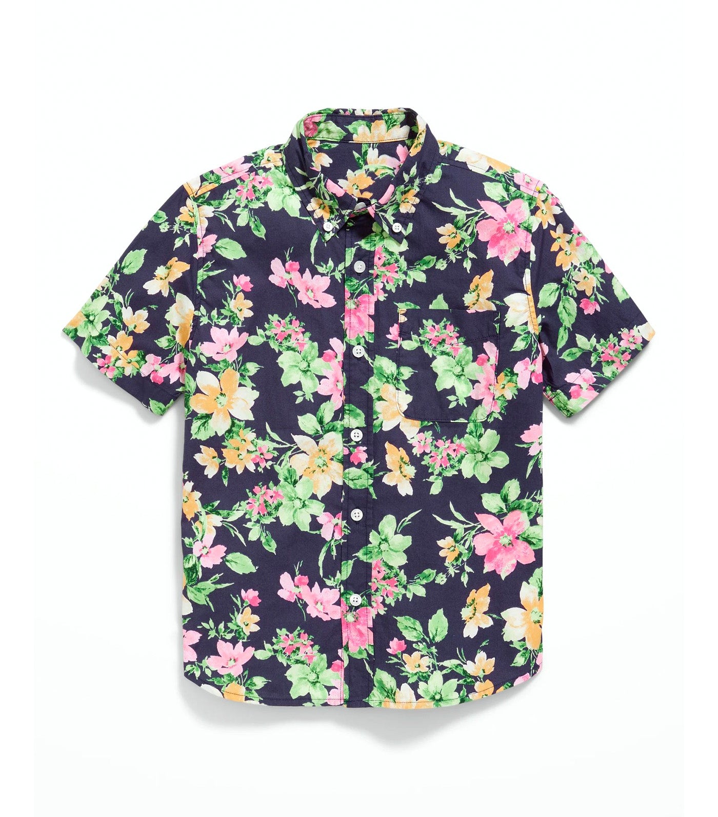 Short-Sleeve Printed Poplin Shirt for Boys - Blue Floral