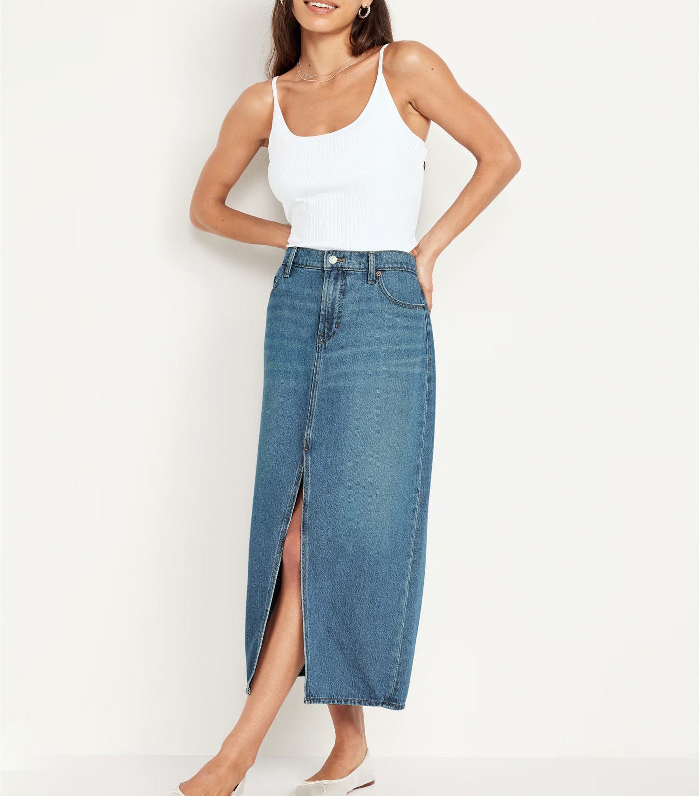 Women's Mid-Rise Jean Maxi Skirt Maca