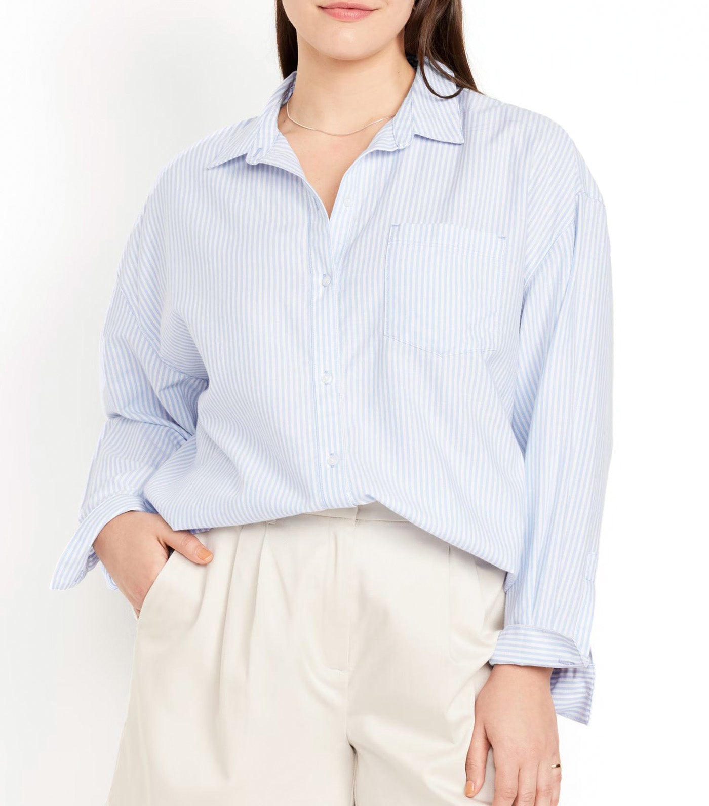 Women's Oversized Button-Down Boyfriend Shirt Light Blue Stripe