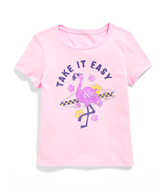 Short-Sleeve Graphic T-Shirt for Girls - Preppy Pink