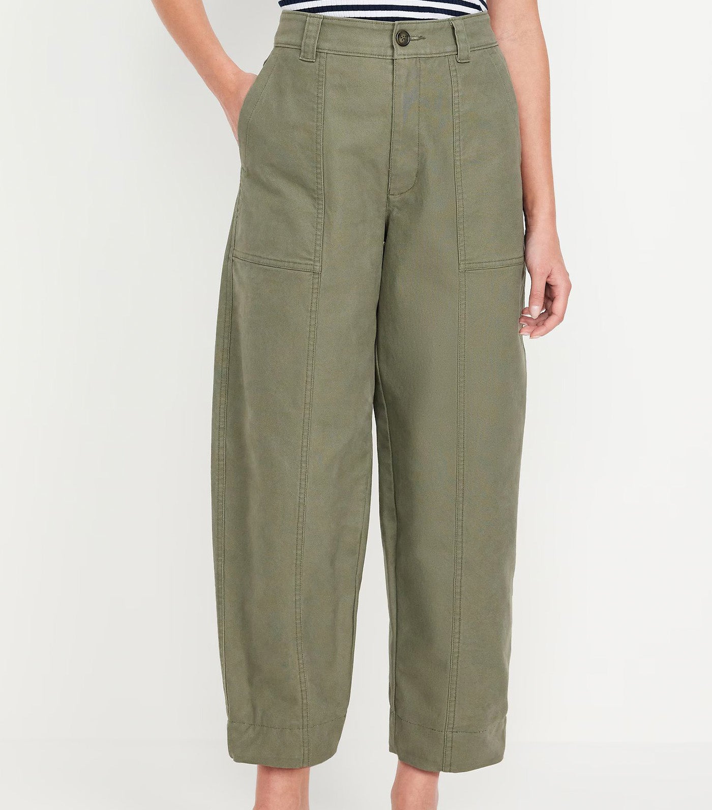 High-Waisted Canvas Barrel-Leg Pants Stone Wall