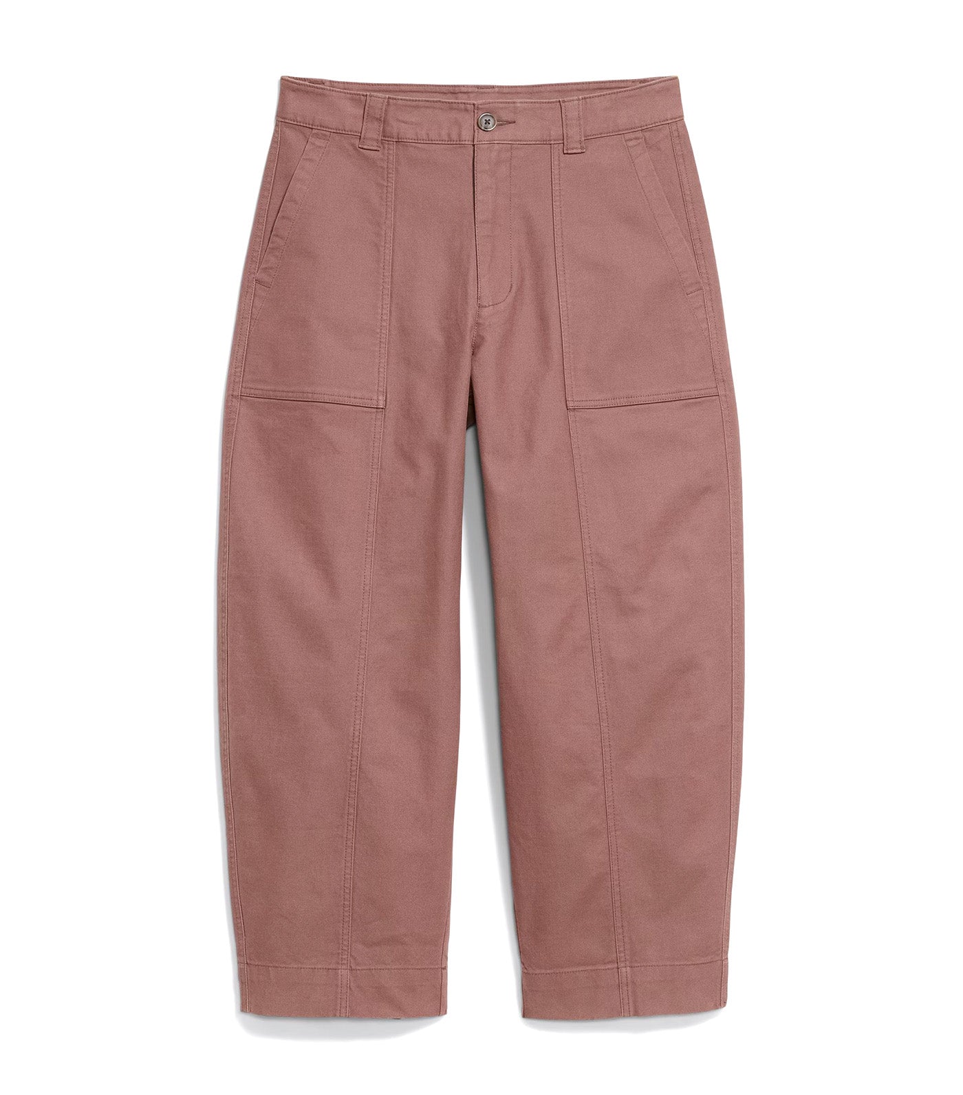 High-Waisted Canvas Barrel-Leg Pants Warm Taupe