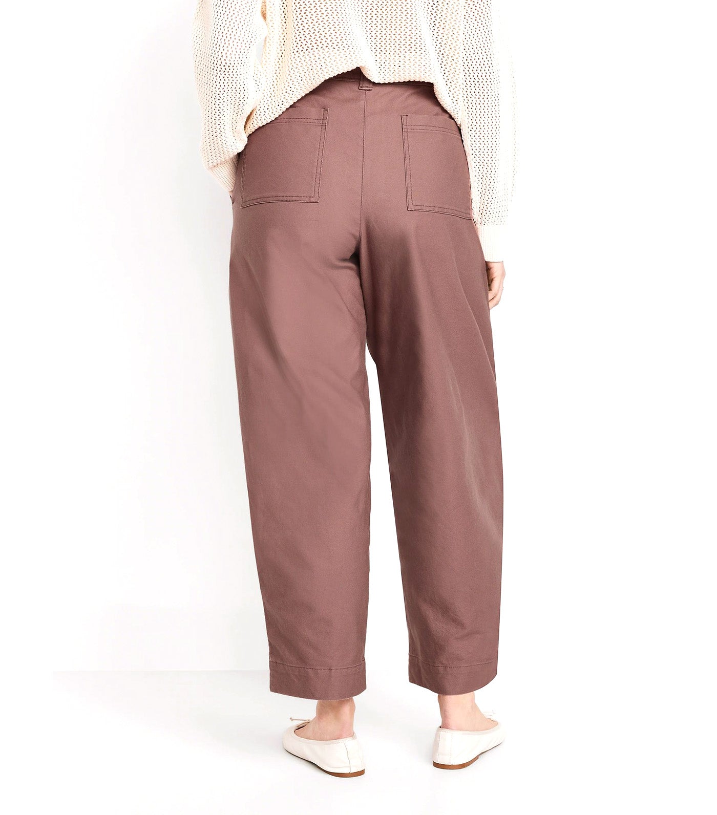 High-Waisted Canvas Barrel-Leg Pants Warm Taupe