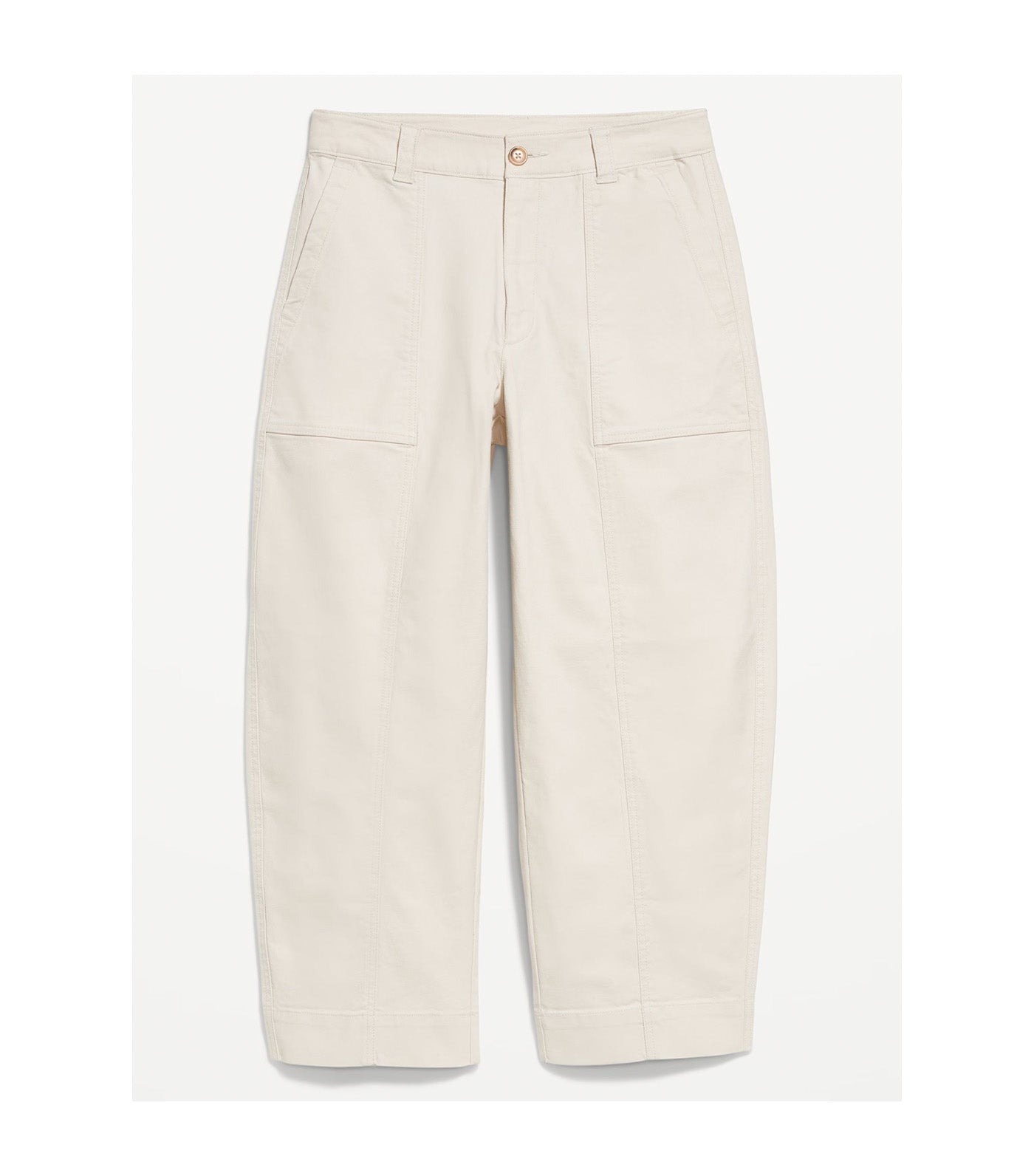 High-Waisted Canvas Barrel-Leg Pants Silver Gray