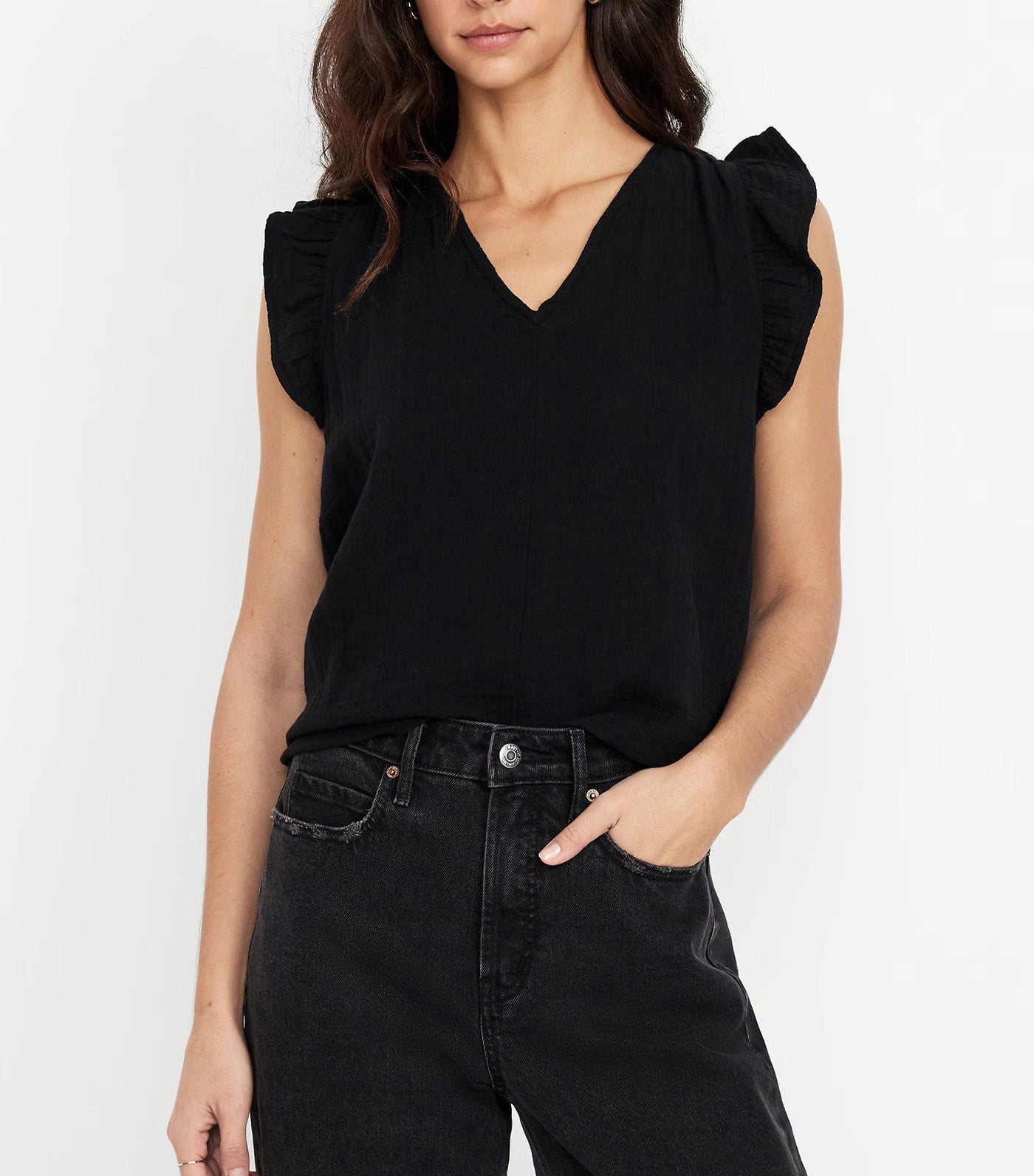 Sleeveless Gauze Tunic in Black Sleeveless Gauze Tunic in Black