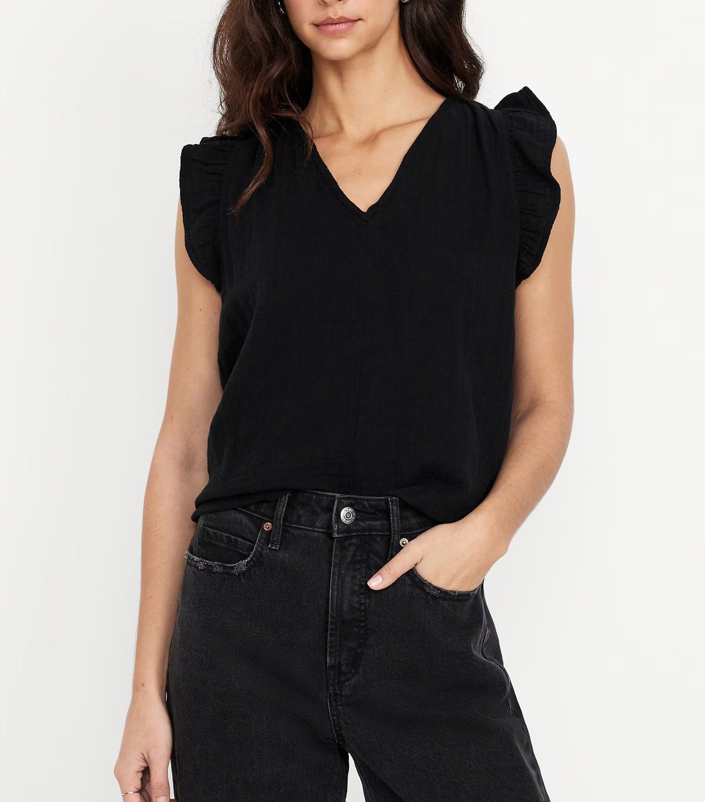 Sleeveless Crinkle Gauze Top Black Jack