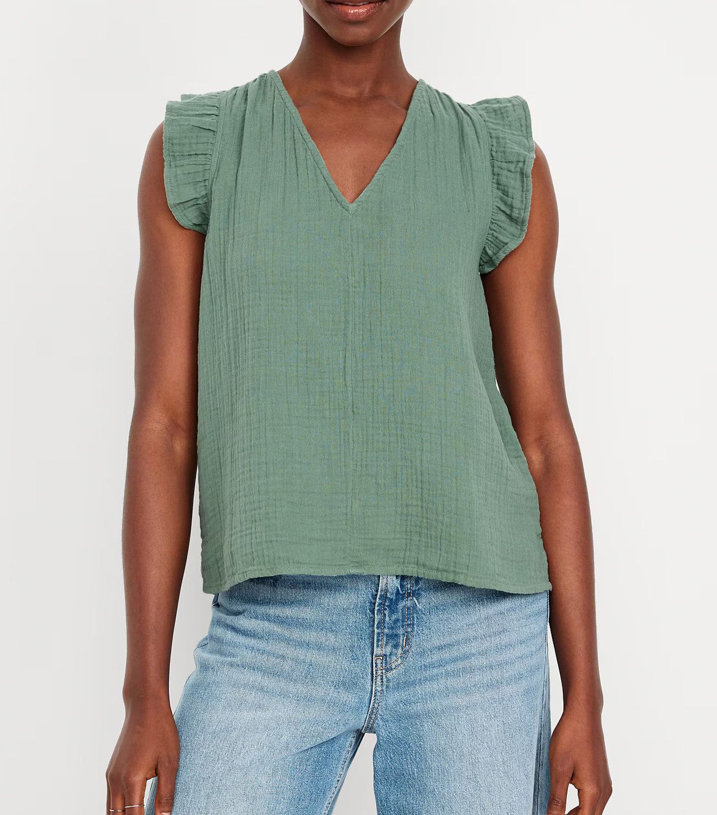 Sleeveless Crinkle Gauze Top Dried Herb