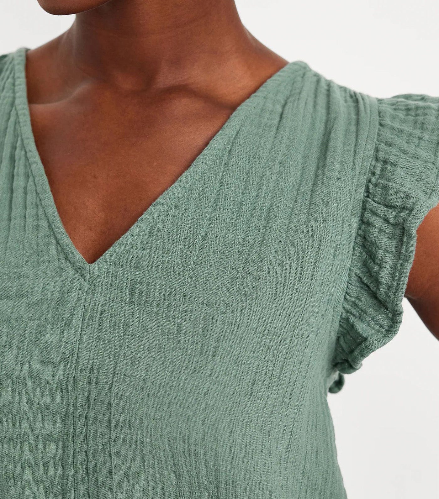 Sleeveless Crinkle Gauze Top Dried Herb