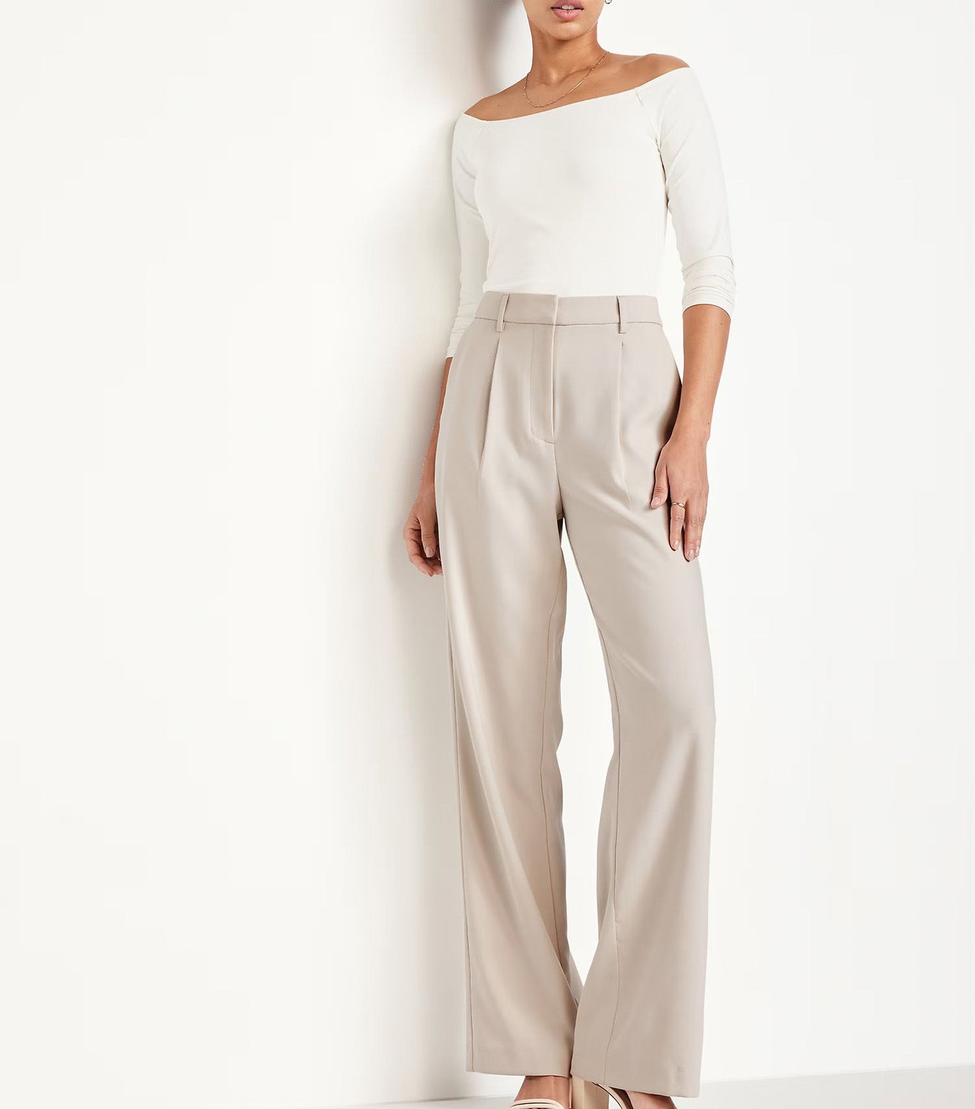 Extra High-Waisted Taylor Wide-Leg Trouser Pants Silver Gray