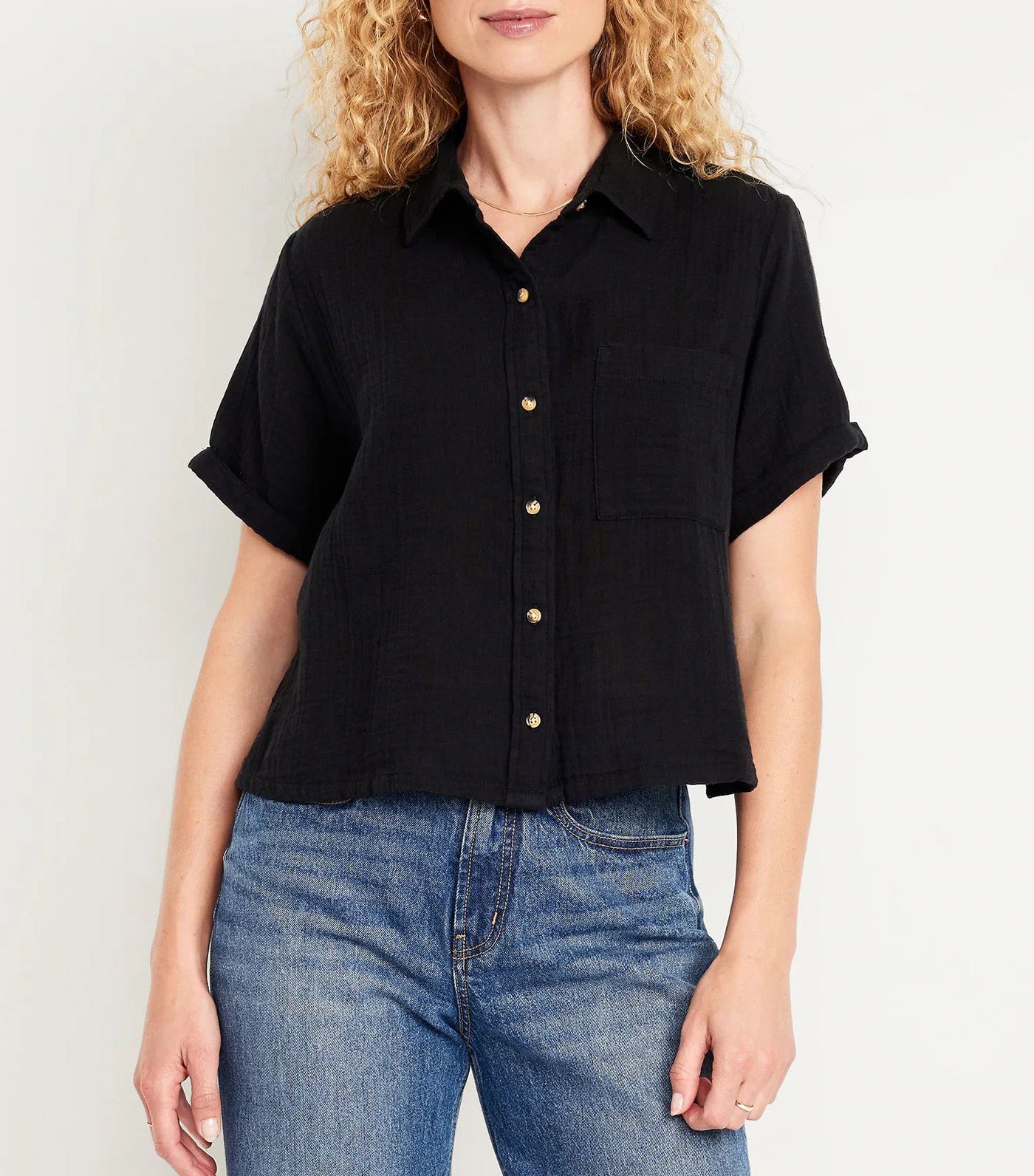 Loose Button-Down Shirt Black Jack