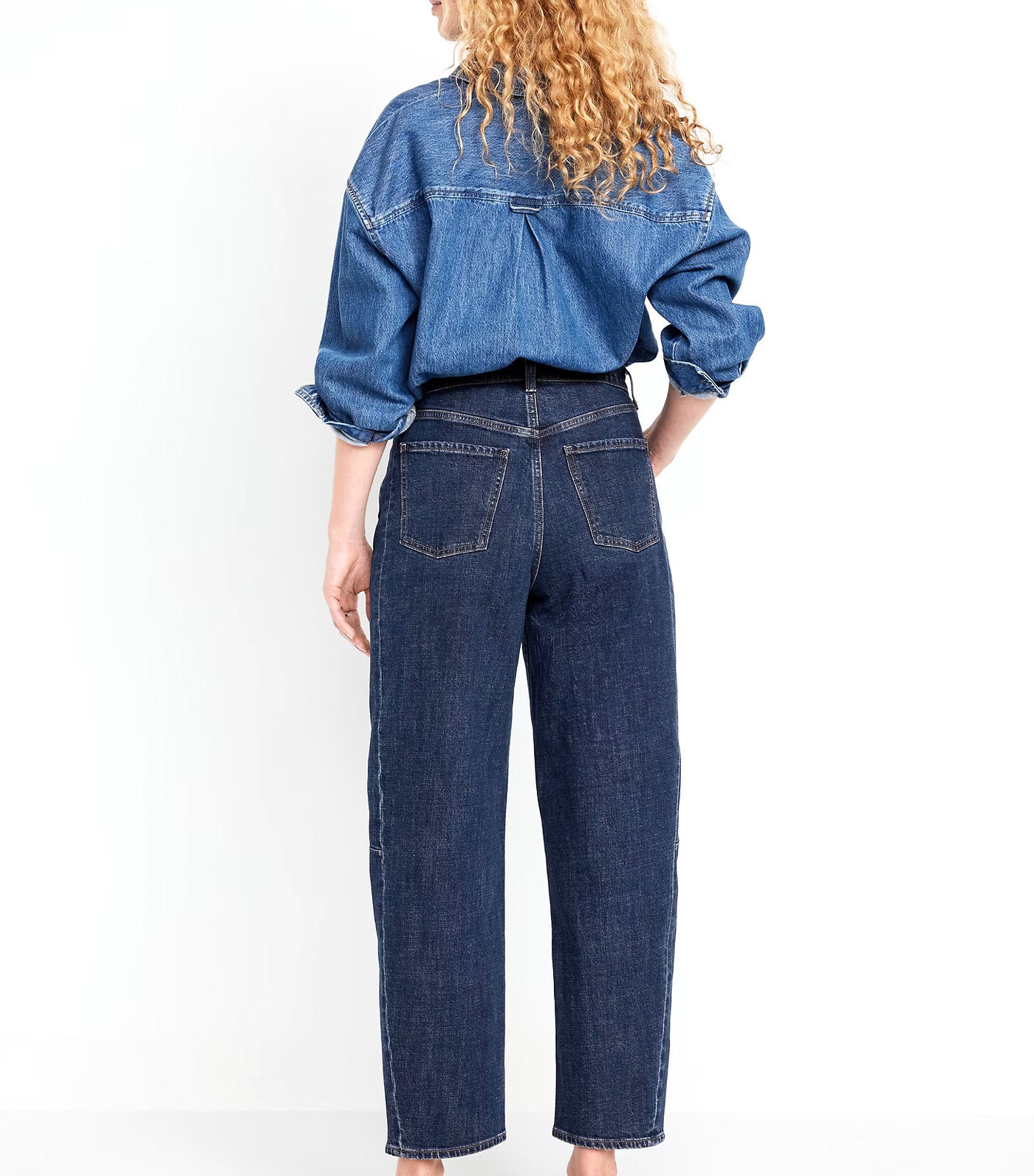 High Waisted Barrel Ankle Jeans Dark Wash