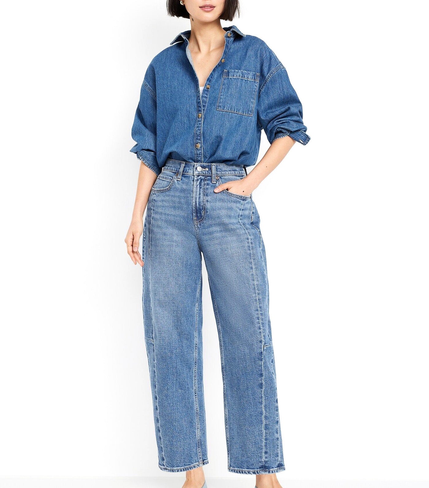 High Waisted Barrel Ankle Jeans Medium Wash